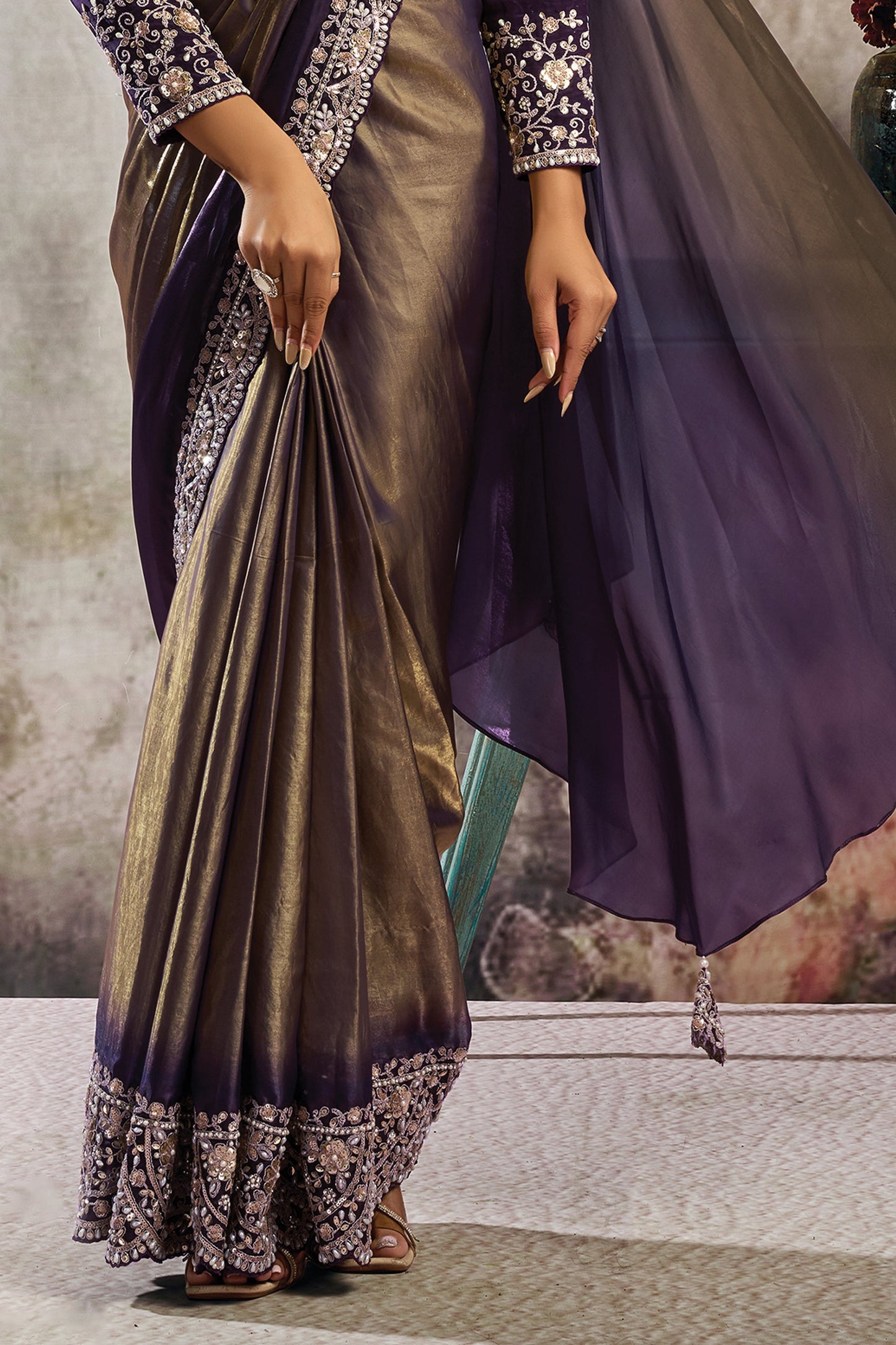 Brown Satin Silk Readymade Saree with Stitched Blouse-SAR12107_4_SareeButa.com