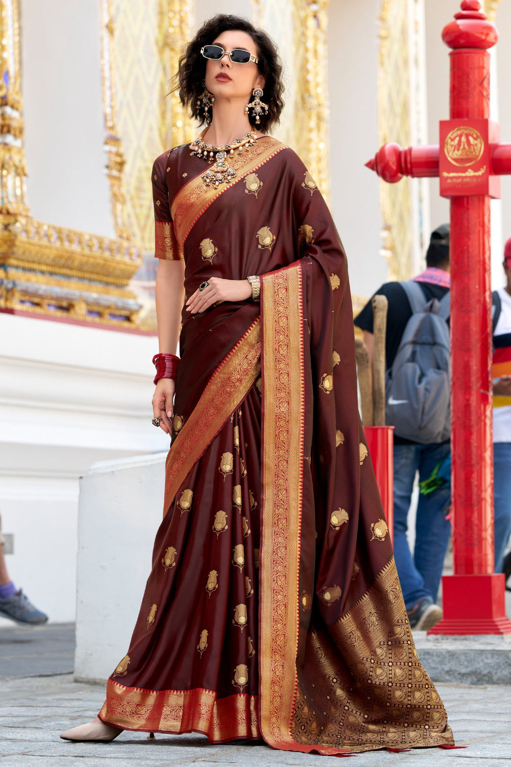 Brown Woven Satin Silk Saree-ZB134727_1_SareeButa.com