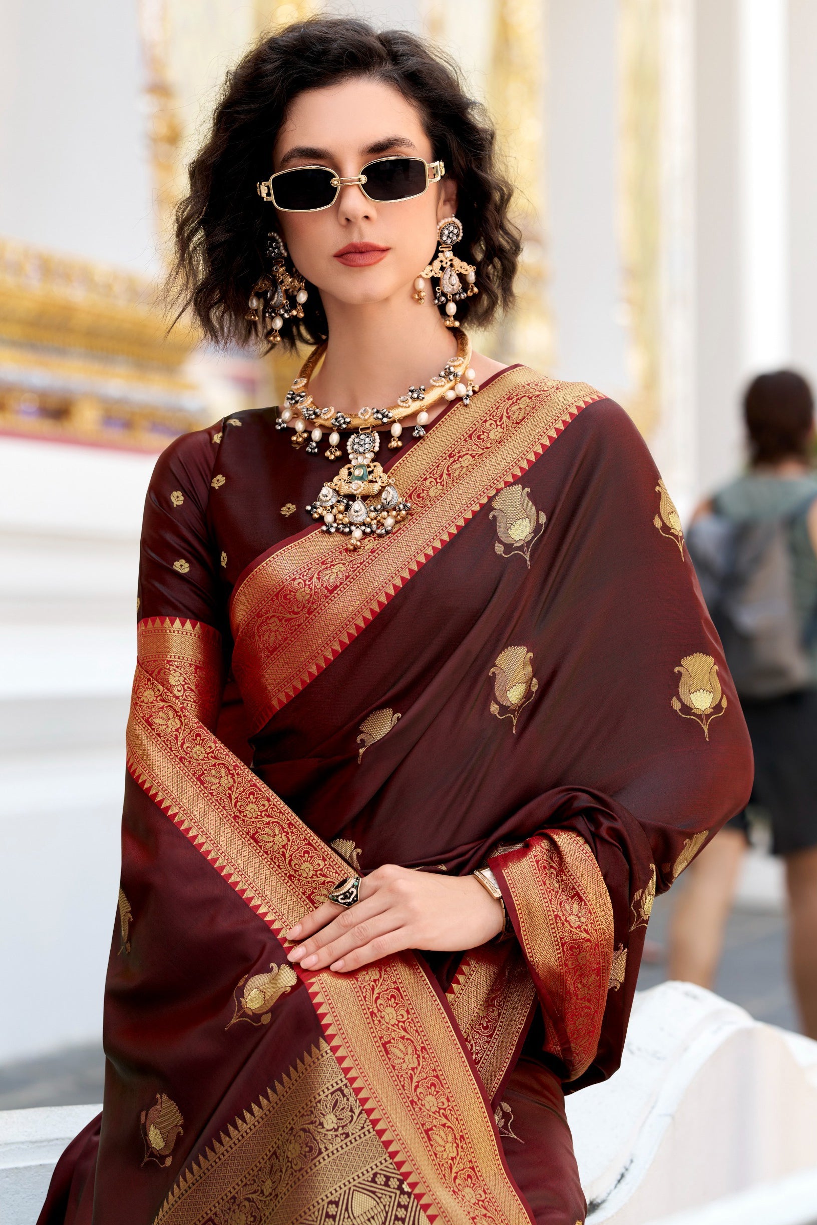 Brown Woven Satin Silk Saree-ZB134727_2_SareeButa.com