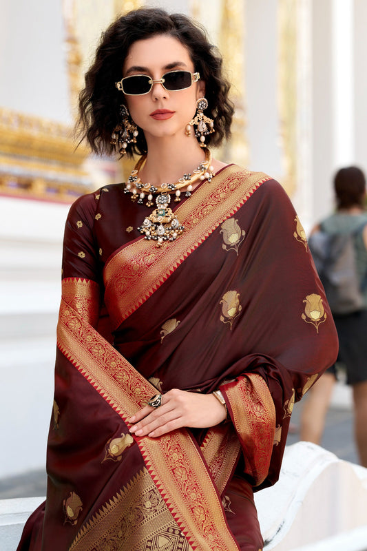 Brown Woven Satin Silk Saree-ZB134727_2_SareeButa.com