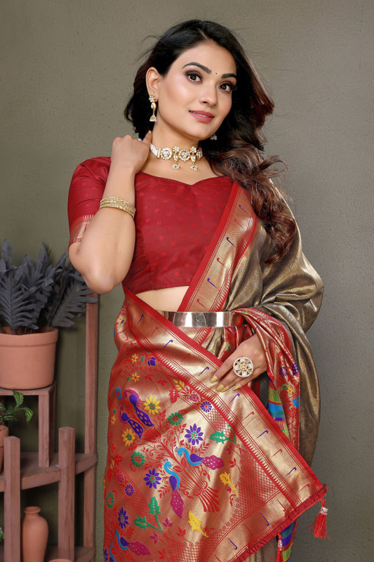 Brown Woven Tissue Silk Paithani Saree-ZB134812_2_SareeButa.com