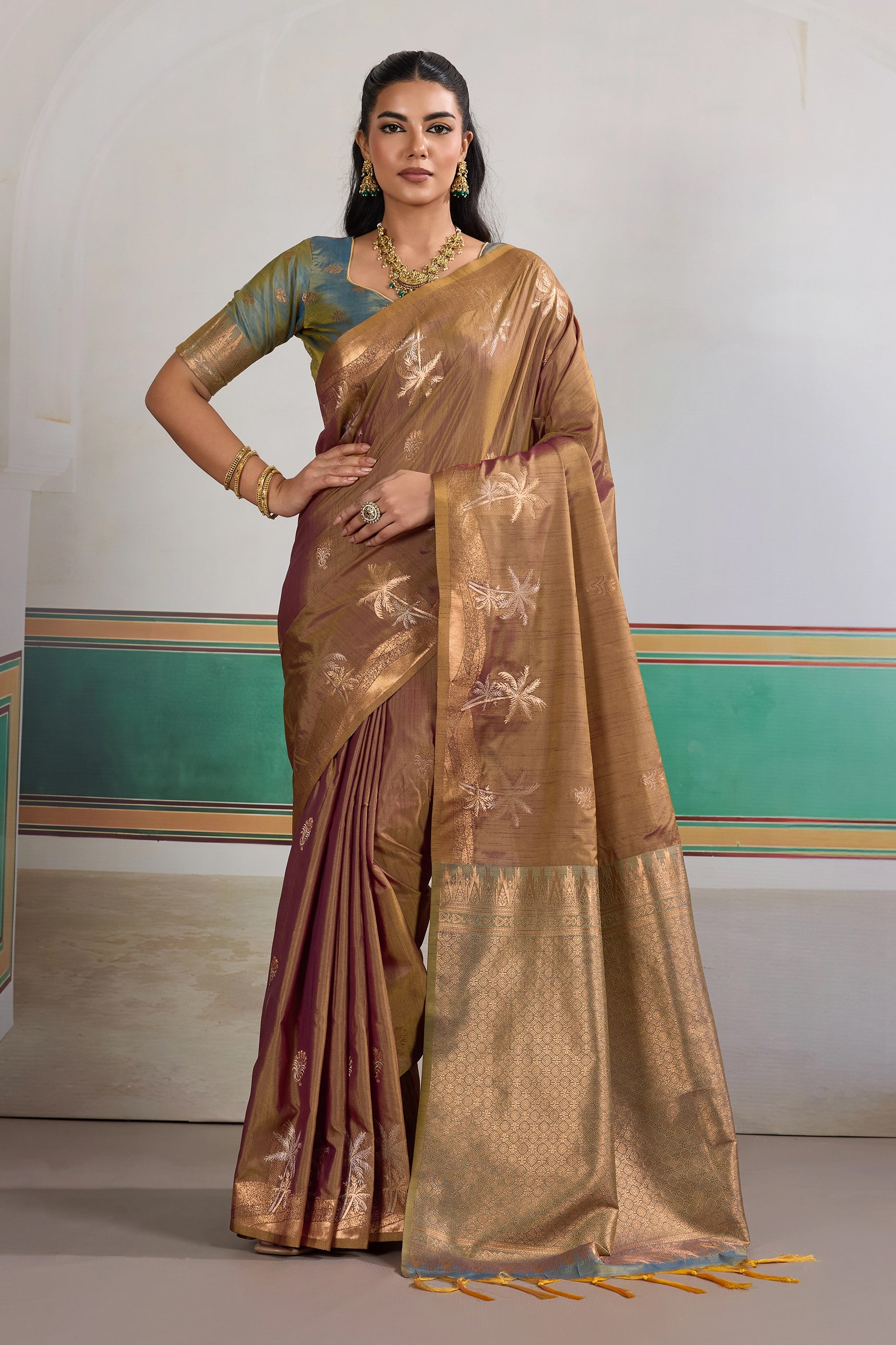 Brown Woven Tussar Silk Saree-SAR11199_1_SareeButa.com