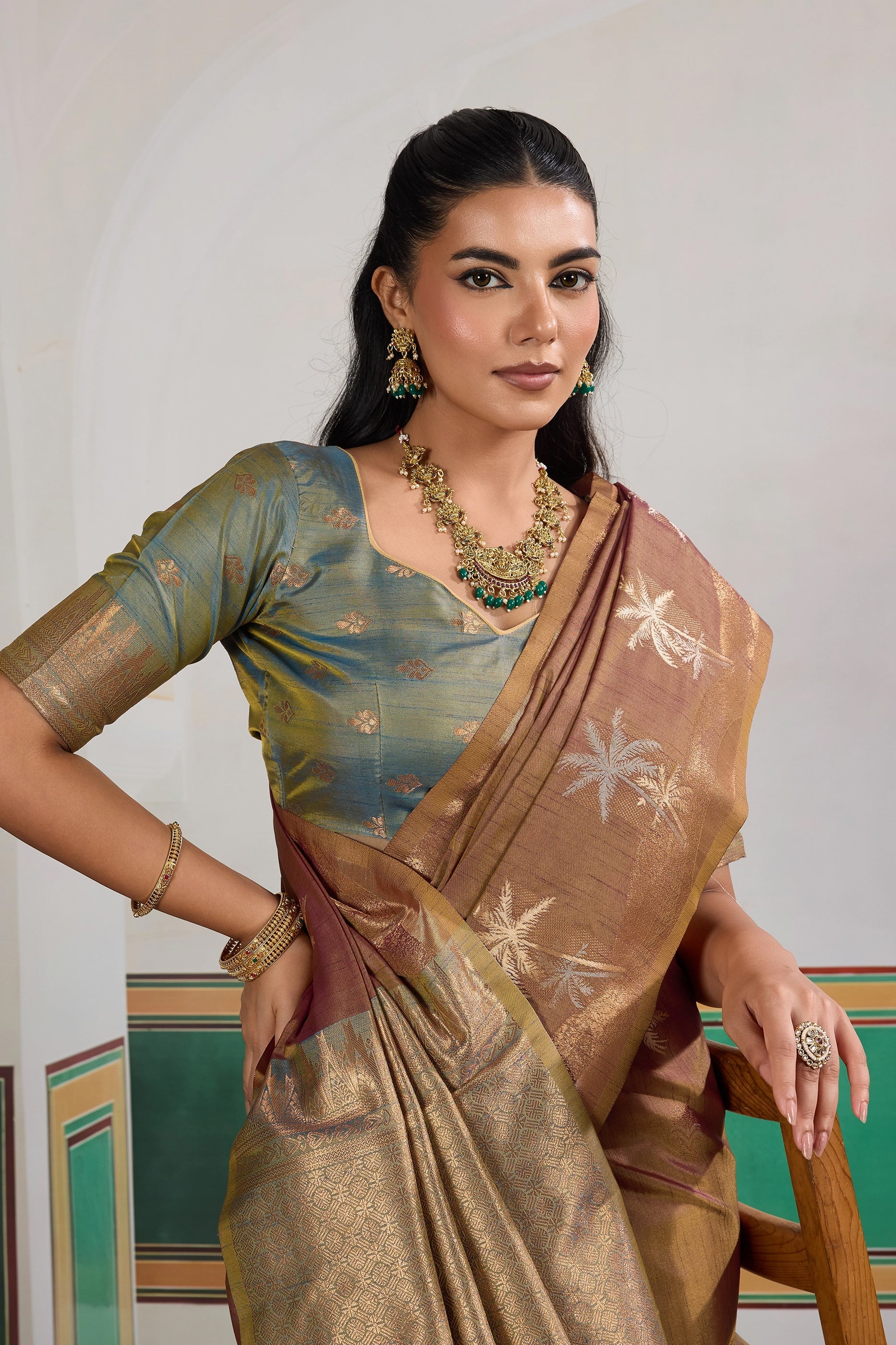 Brown Woven Tussar Silk Saree-SAR11199_2_SareeButa.com