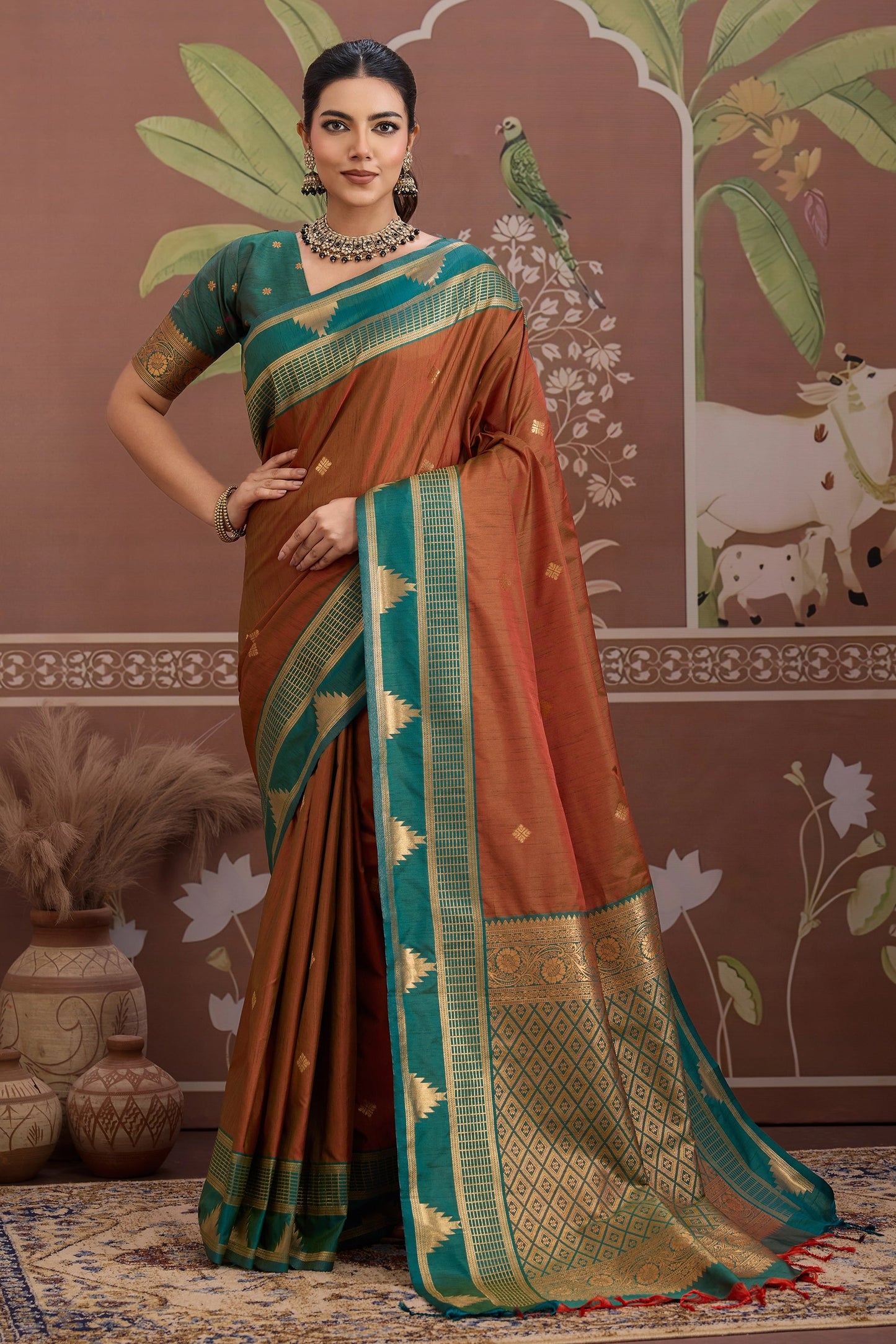 Brown Woven Tussar Silk Saree-SAR11204_1_SareeButa.com