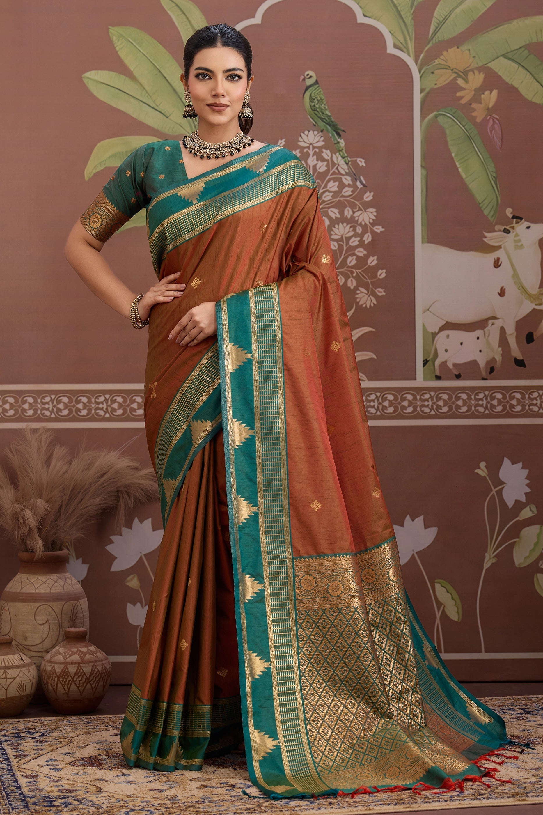 Brown Woven Tussar Silk Saree-SAR11204_1_SareeButa.com