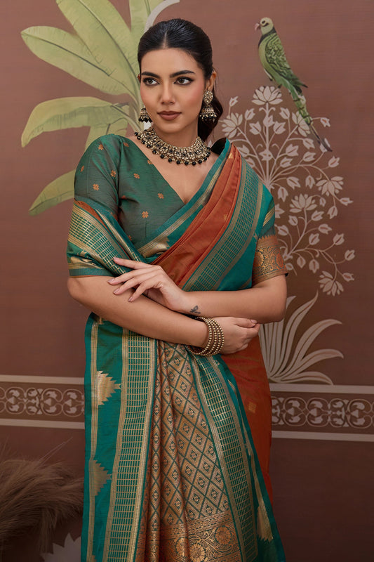 Brown Woven Tussar Silk Saree-SAR11204_2_SareeButa.com