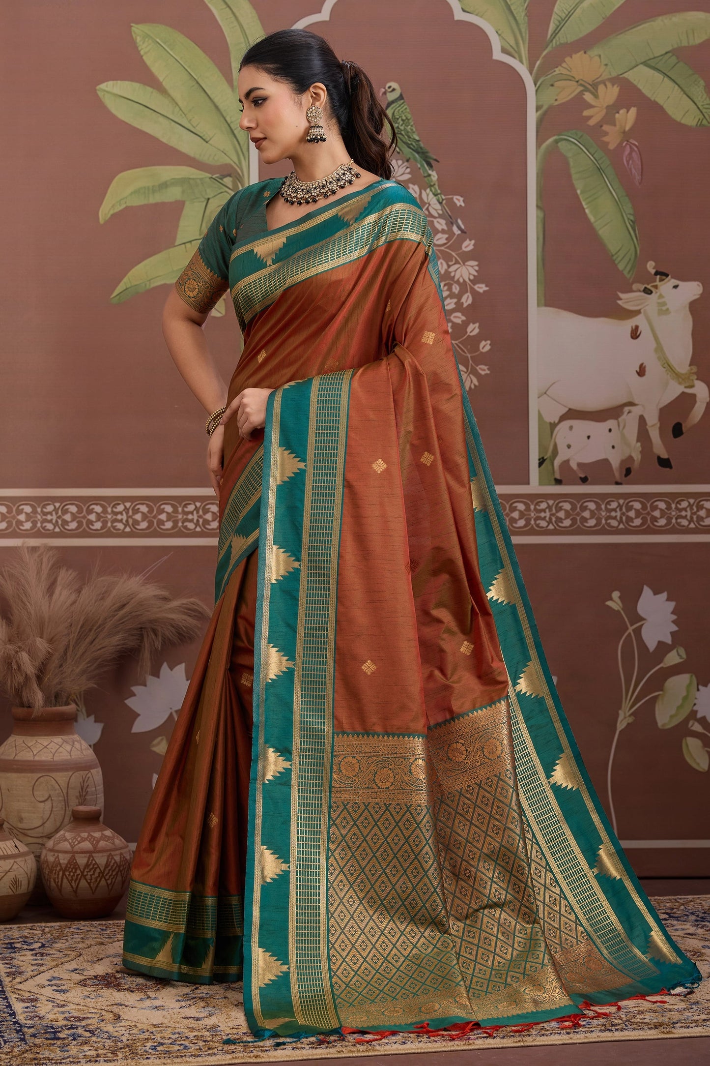 Brown Woven Tussar Silk Saree-SAR11204_4_SareeButa.com