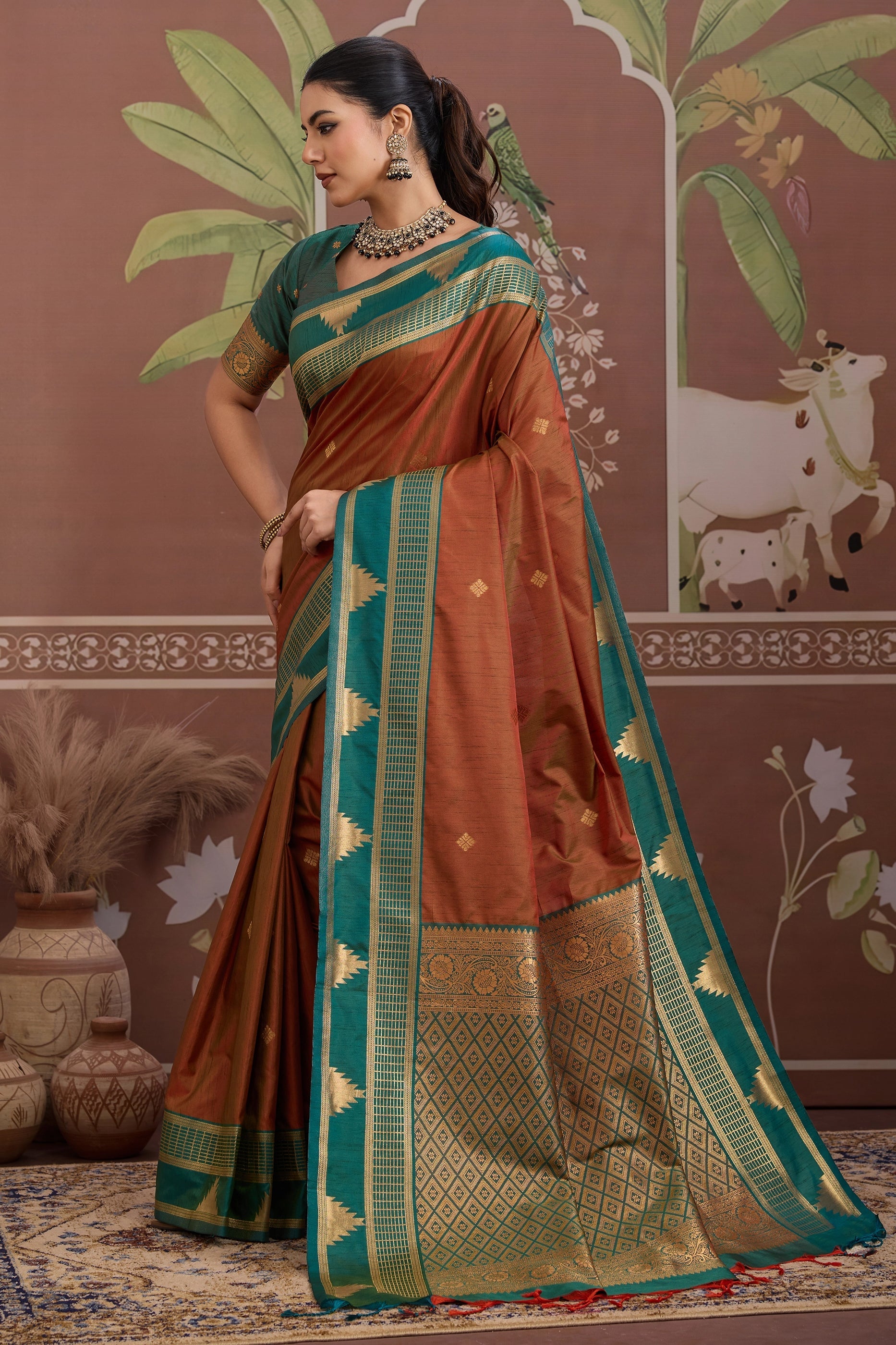 Brown Woven Tussar Silk Saree-SAR11204_4_SareeButa.com