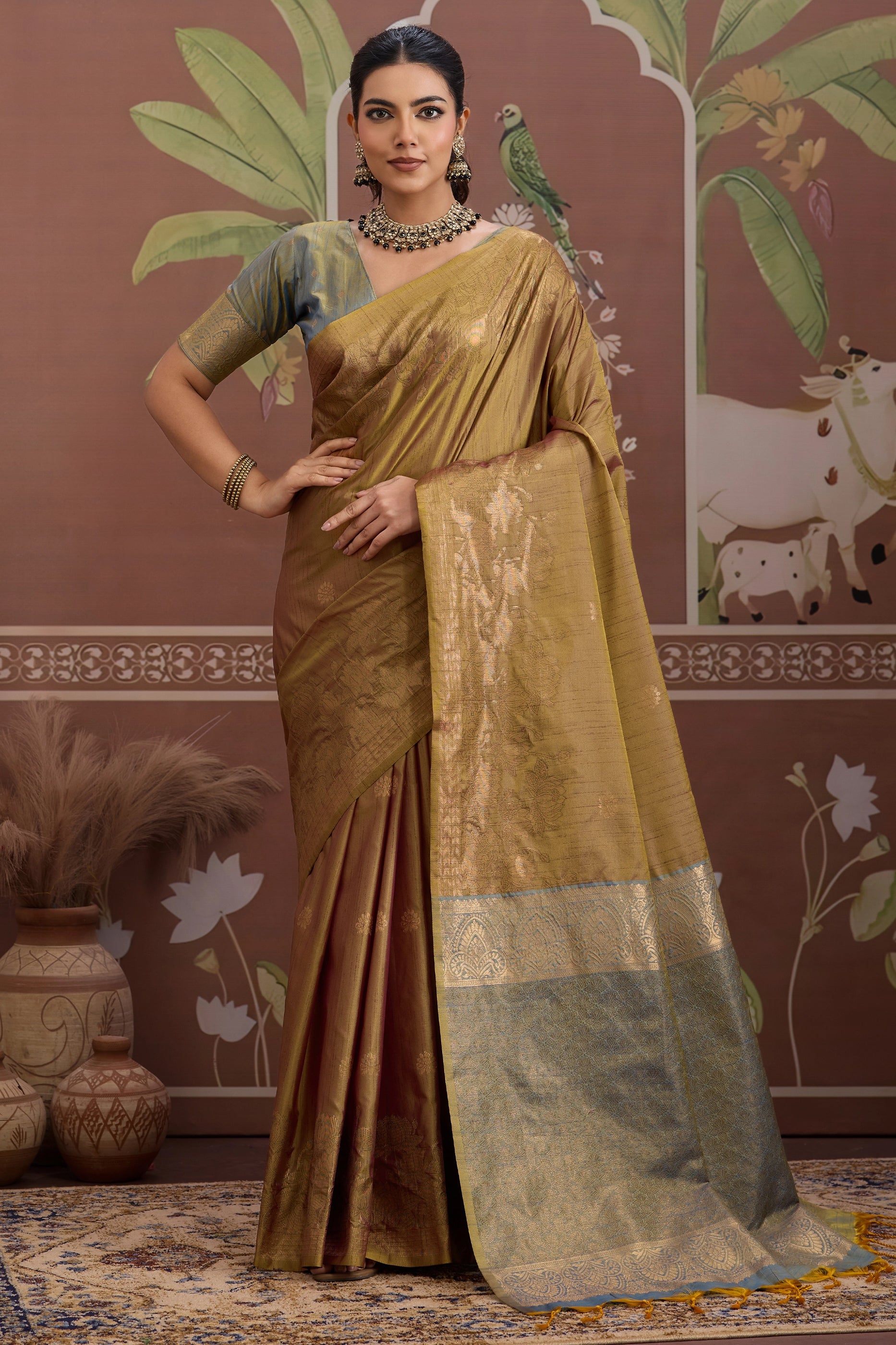 Brown Woven Tussar Silk Saree-SAR12312_1_SareeButa.com