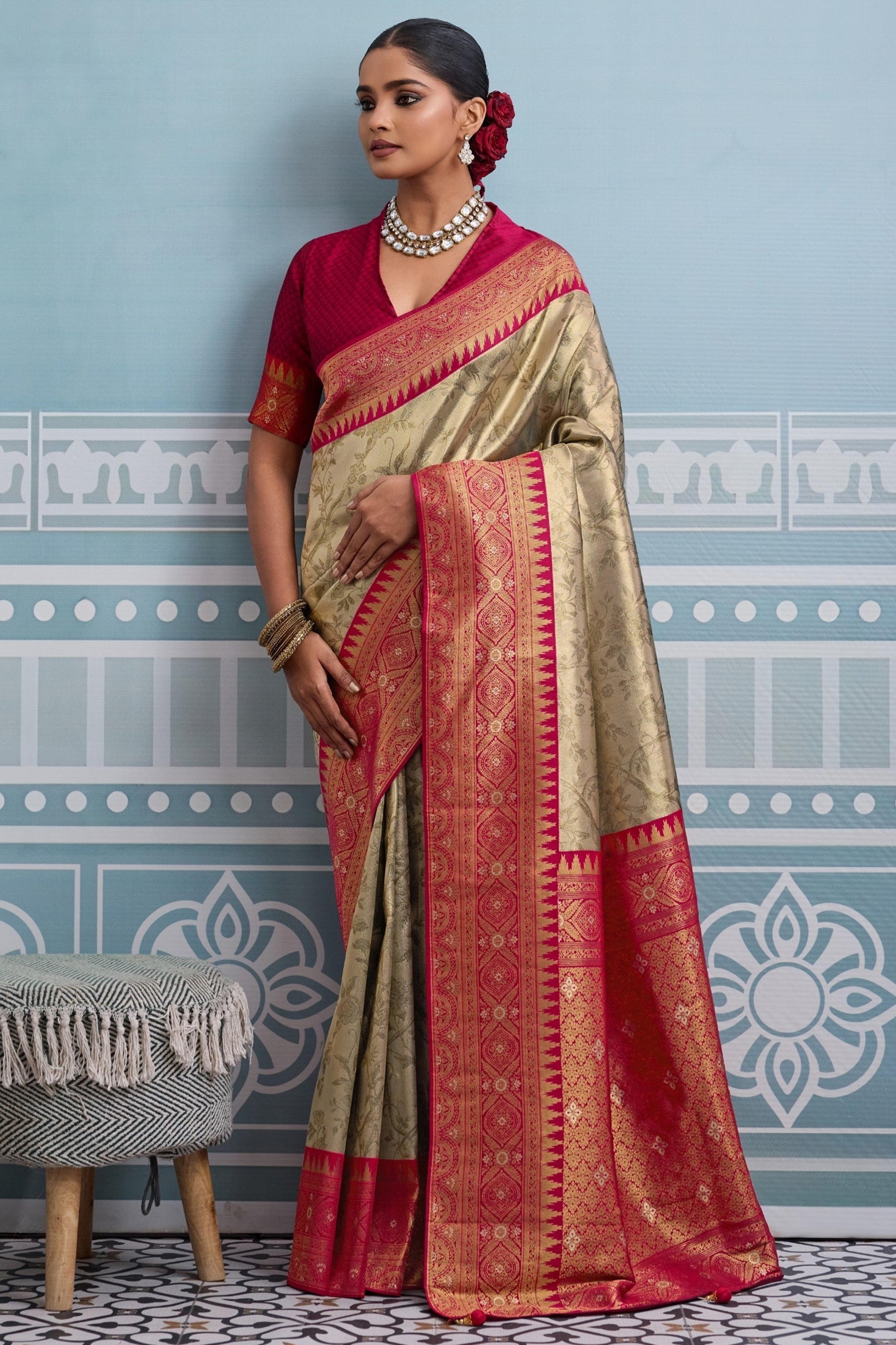 Brown and Red Woven Kanjivaram Silk Saree-SAR10381_1_SareeButa.com