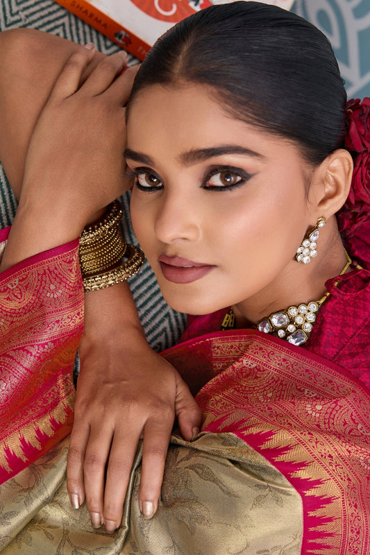 Brown and Red Woven Kanjivaram Silk Saree-SAR10381_2_SareeButa.com