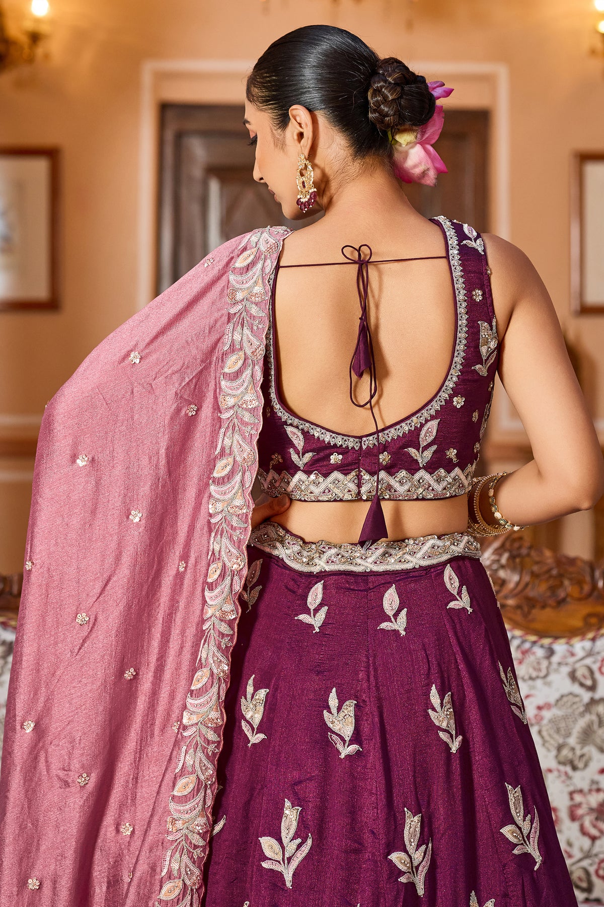 Burgundy Readymade Embroidered Silk Lehenga-SAR12869_3_SareeButa.com