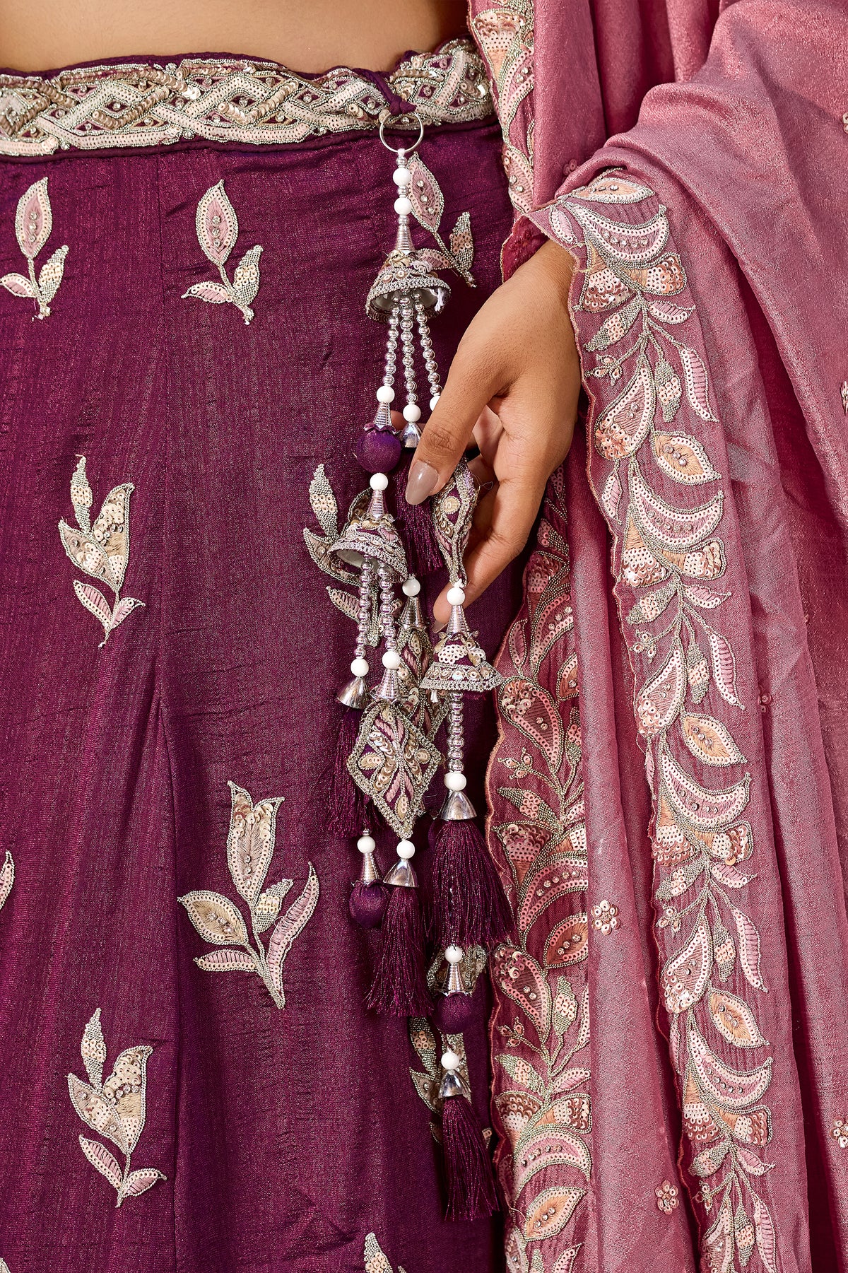Burgundy Readymade Embroidered Silk Lehenga-SAR12869_4_SareeButa.com