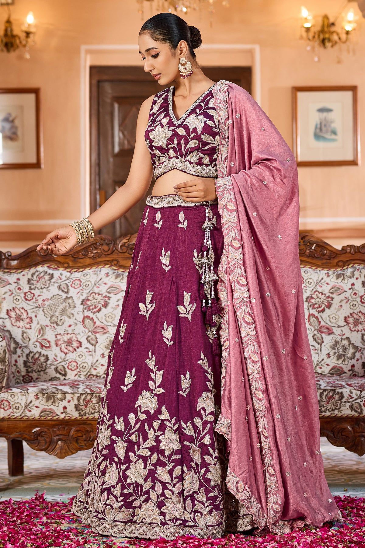 Burgundy Readymade Embroidered Silk Lehenga-SAR12869_5_SareeButa.com