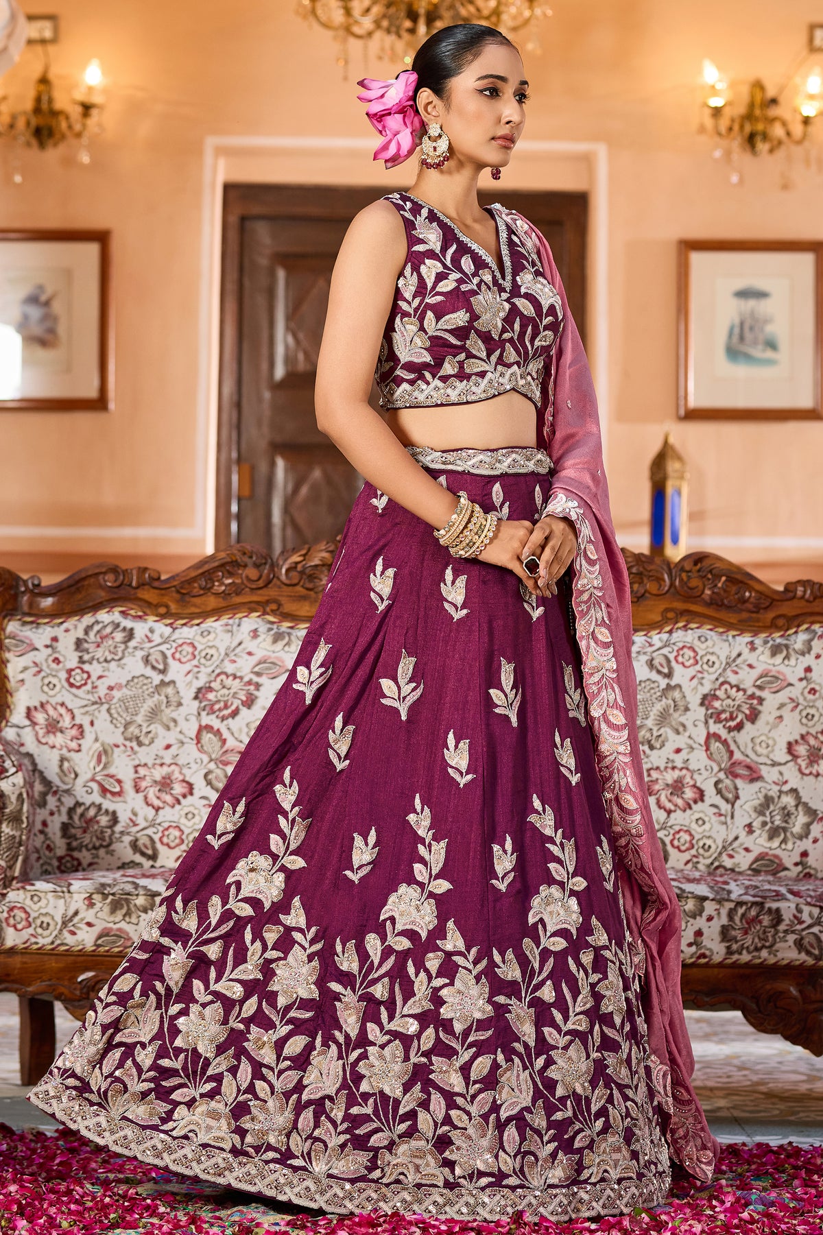 Burgundy Readymade Embroidered Silk Lehenga-SAR12869_6_SareeButa.com