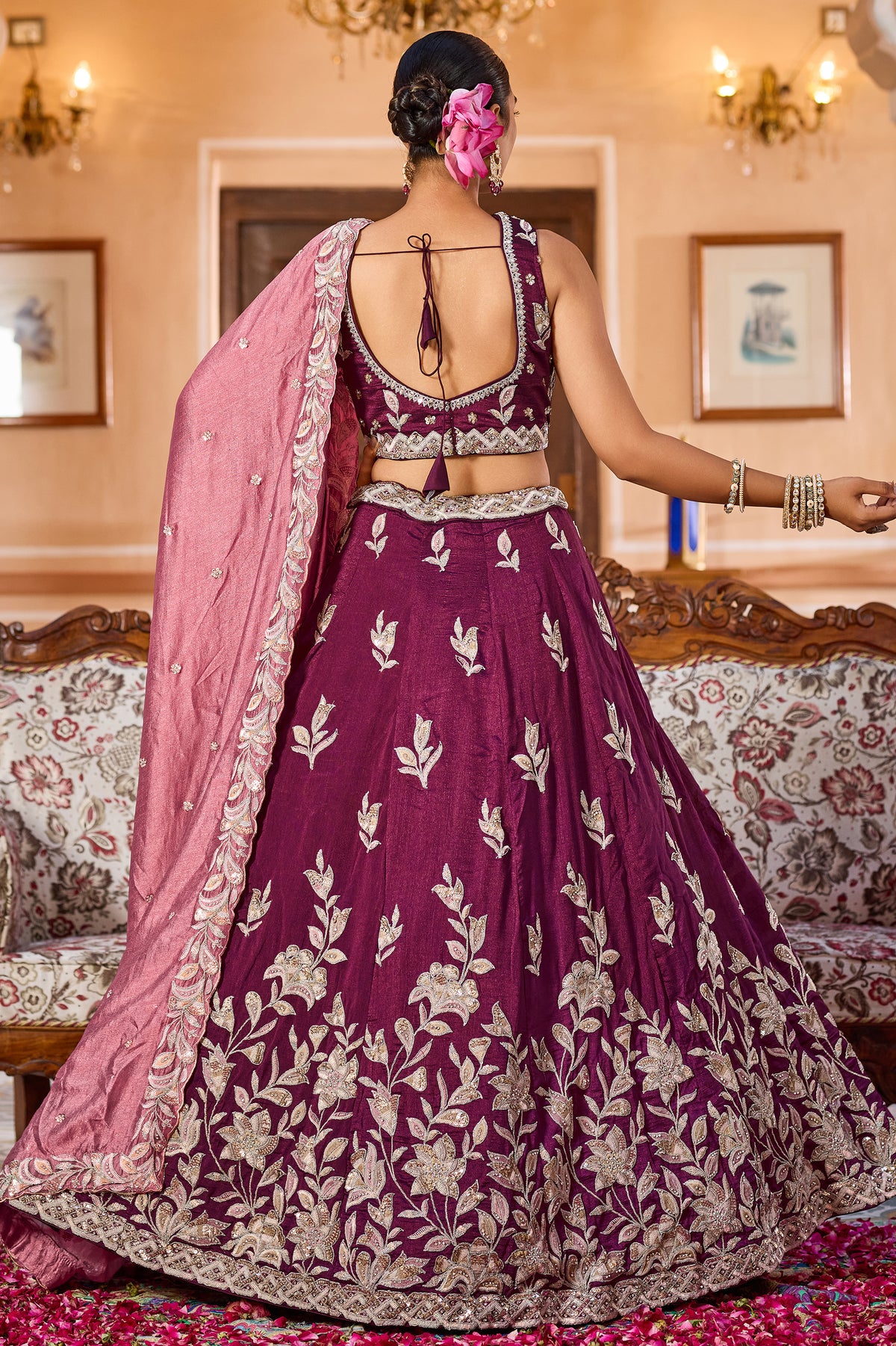 Burgundy Readymade Embroidered Silk Lehenga-SAR12869_7_SareeButa.com