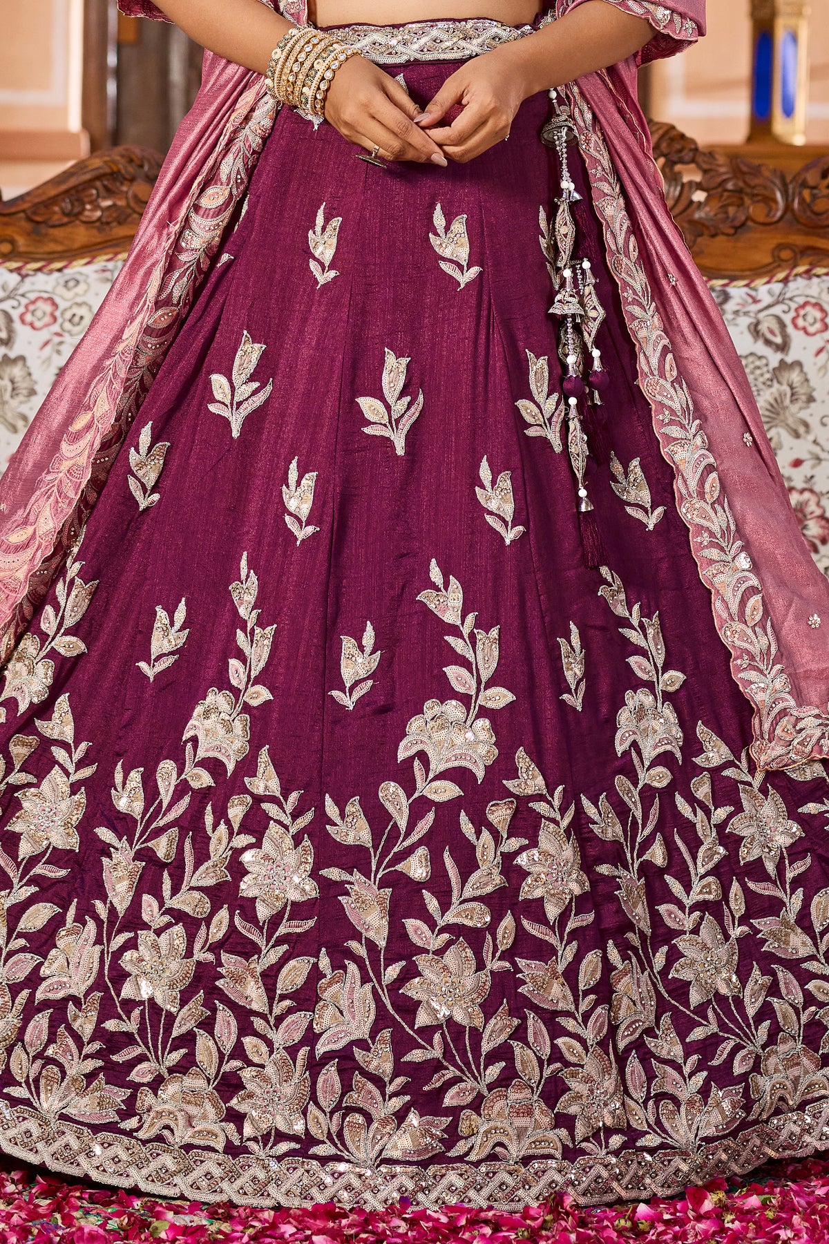 Burgundy Readymade Embroidered Silk Lehenga-SAR12869_8_SareeButa.com