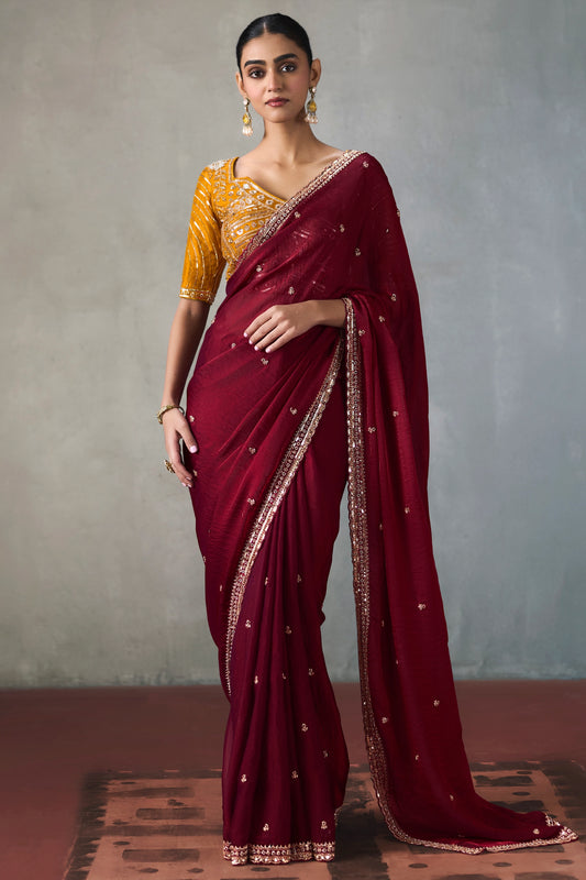 Burgundy Red Embroidered Silk Saree-SAR13404_1_SareeButa.com