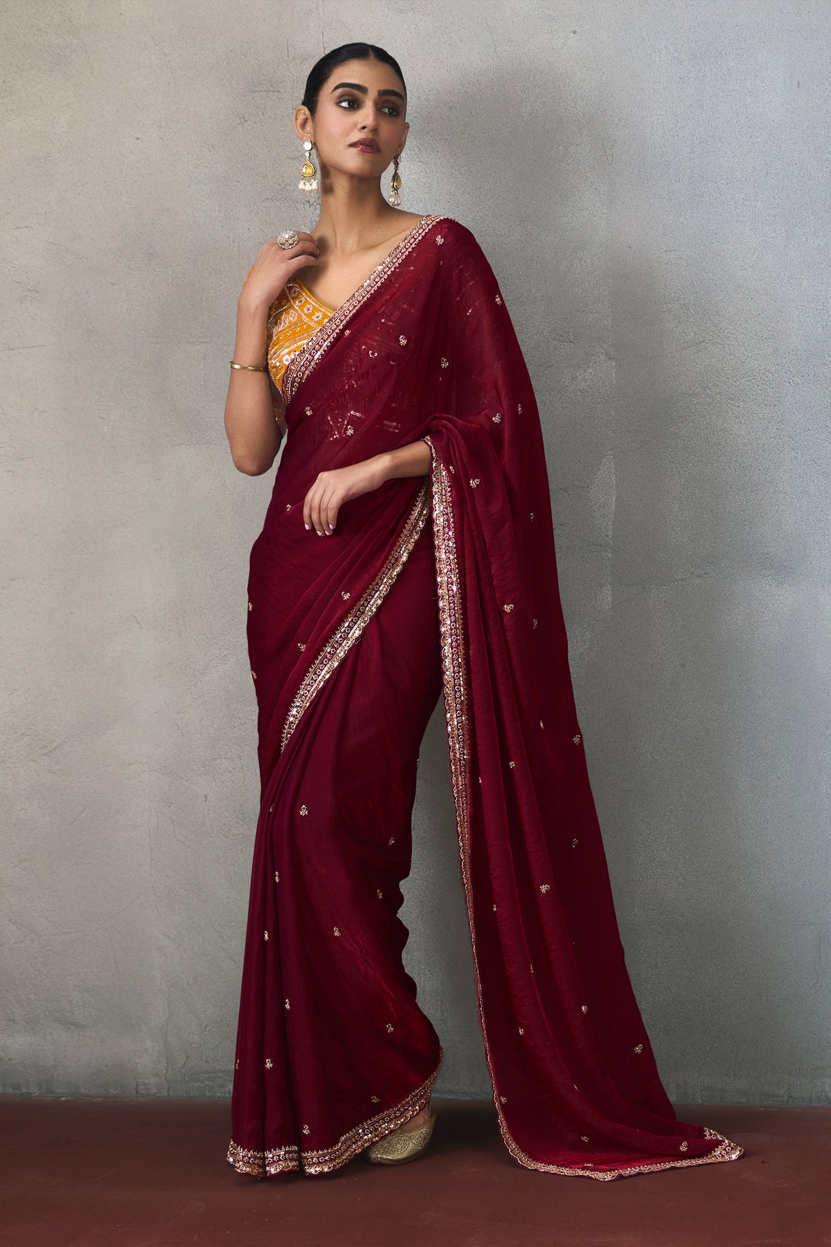 Burgundy Red Embroidered Silk Saree-SAR13404_4_SareeButa.com