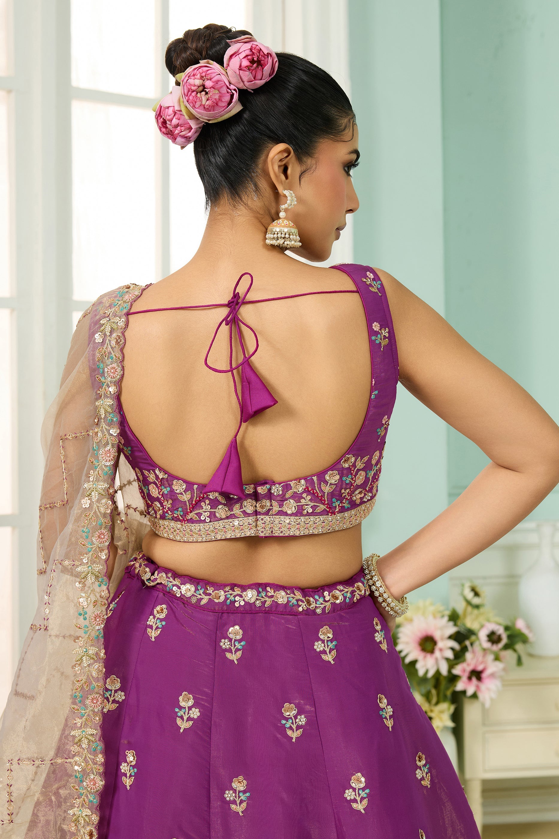 Burgundy Semi-Stitched Embroidered Georgette Lehenga-SAR10695_5_SareeButa.com