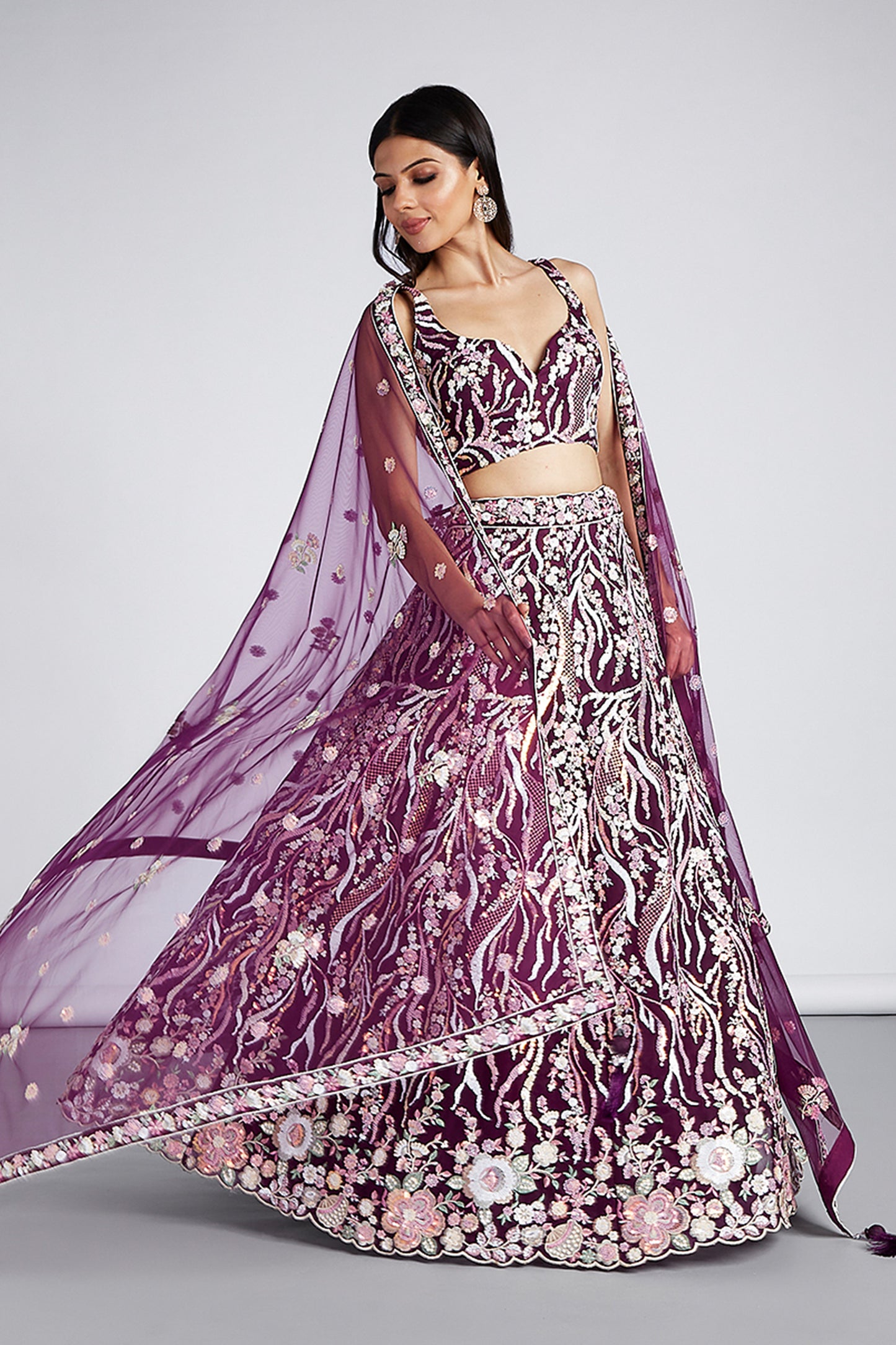 Burgundy Semi-Stitched Embroidered Net Lehenga-SAR12832_4_SareeButa.com