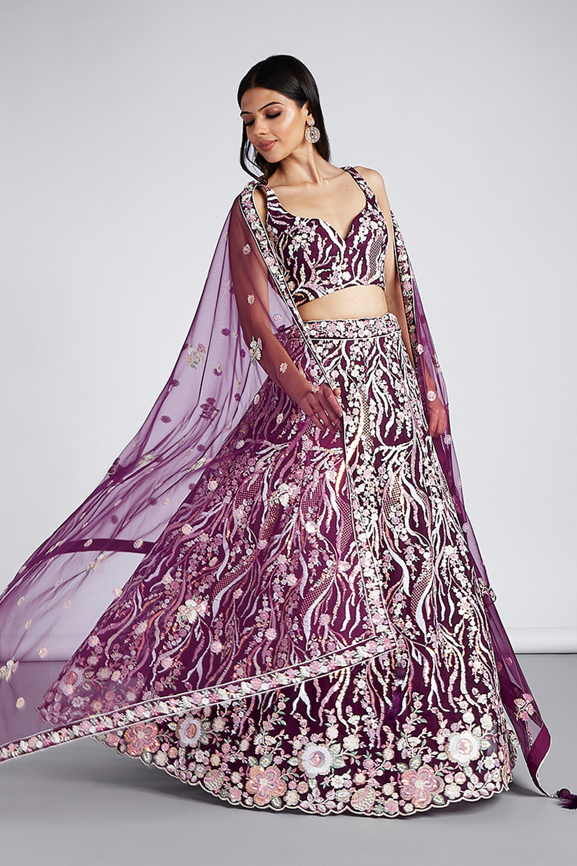 Burgundy Semi-Stitched Embroidered Net Lehenga-SAR12832_4_SareeButa.com