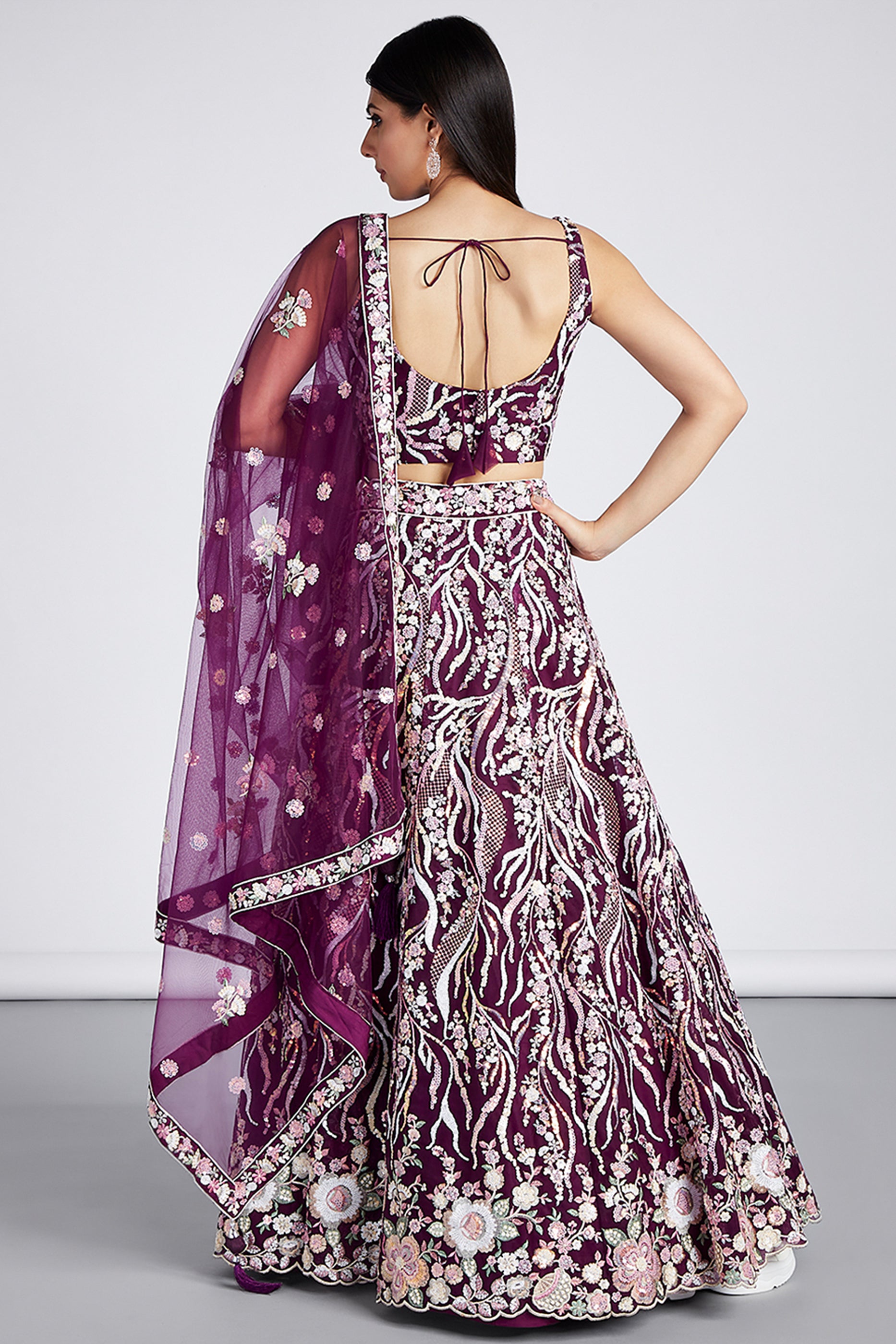 Burgundy Semi-Stitched Embroidered Net Lehenga-SAR12832_5_SareeButa.com
