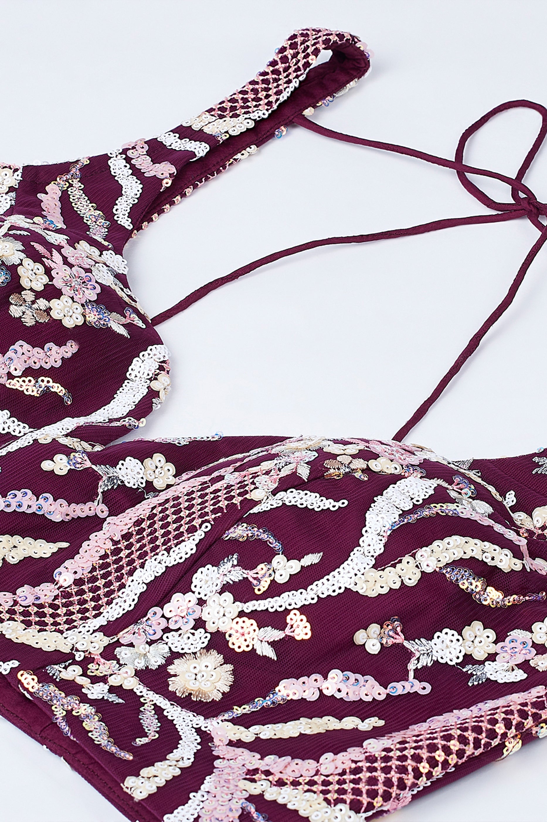 Burgundy Semi-Stitched Embroidered Net Lehenga-SAR12832_6_SareeButa.com