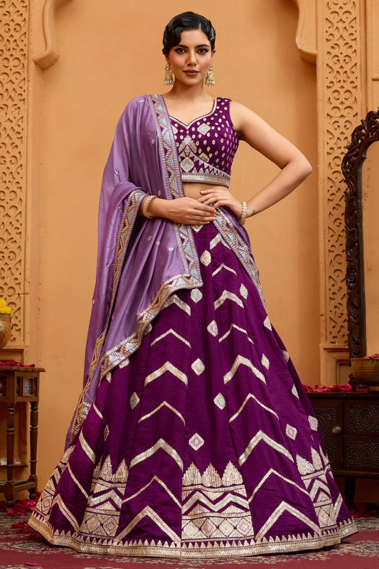 Burgundy Semi-Stitched Embroidered Silk Lehenga-SAR10699_1_SareeButa.com