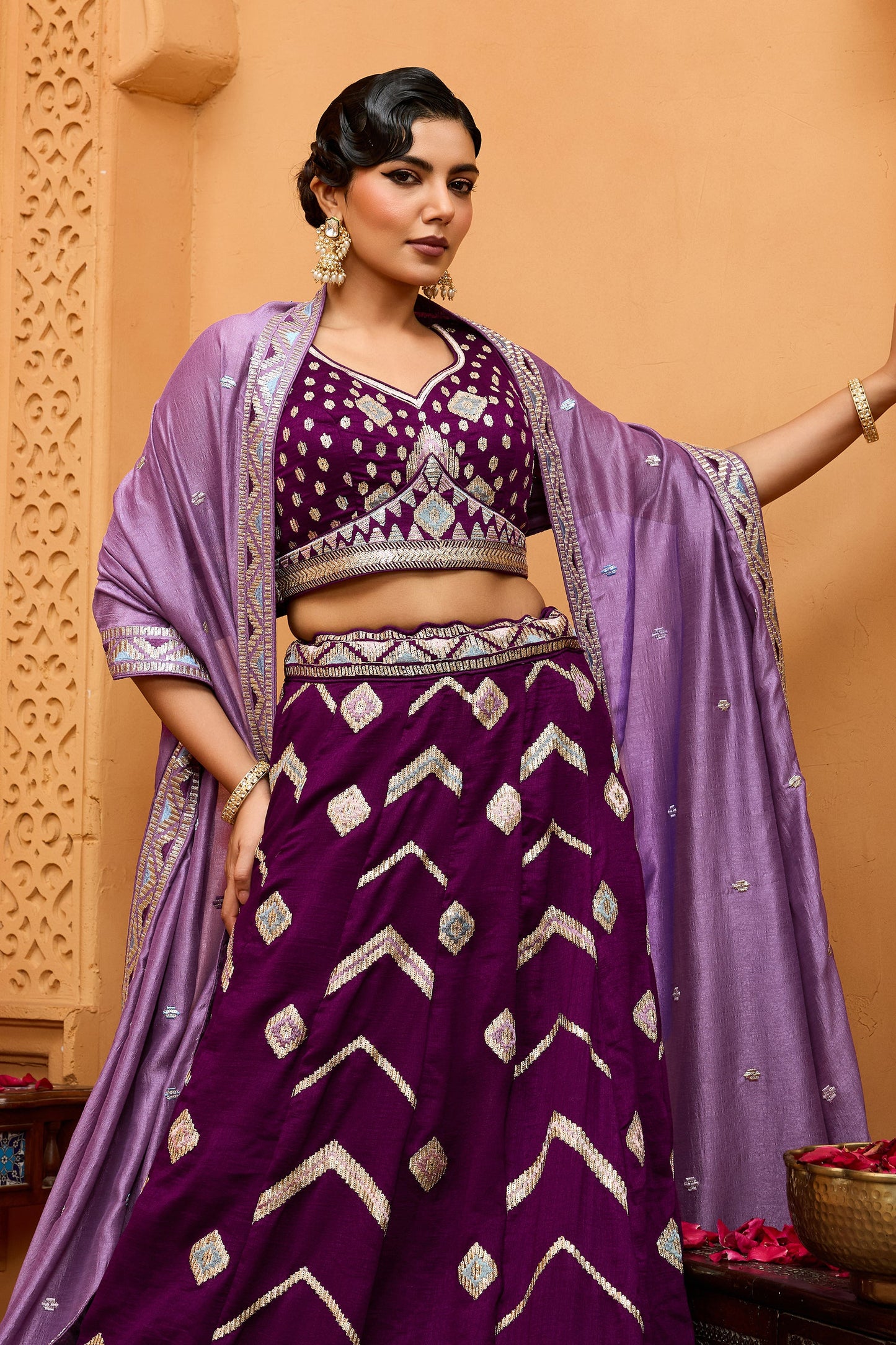 Burgundy Semi-Stitched Embroidered Silk Lehenga-SAR10699_3_SareeButa.com