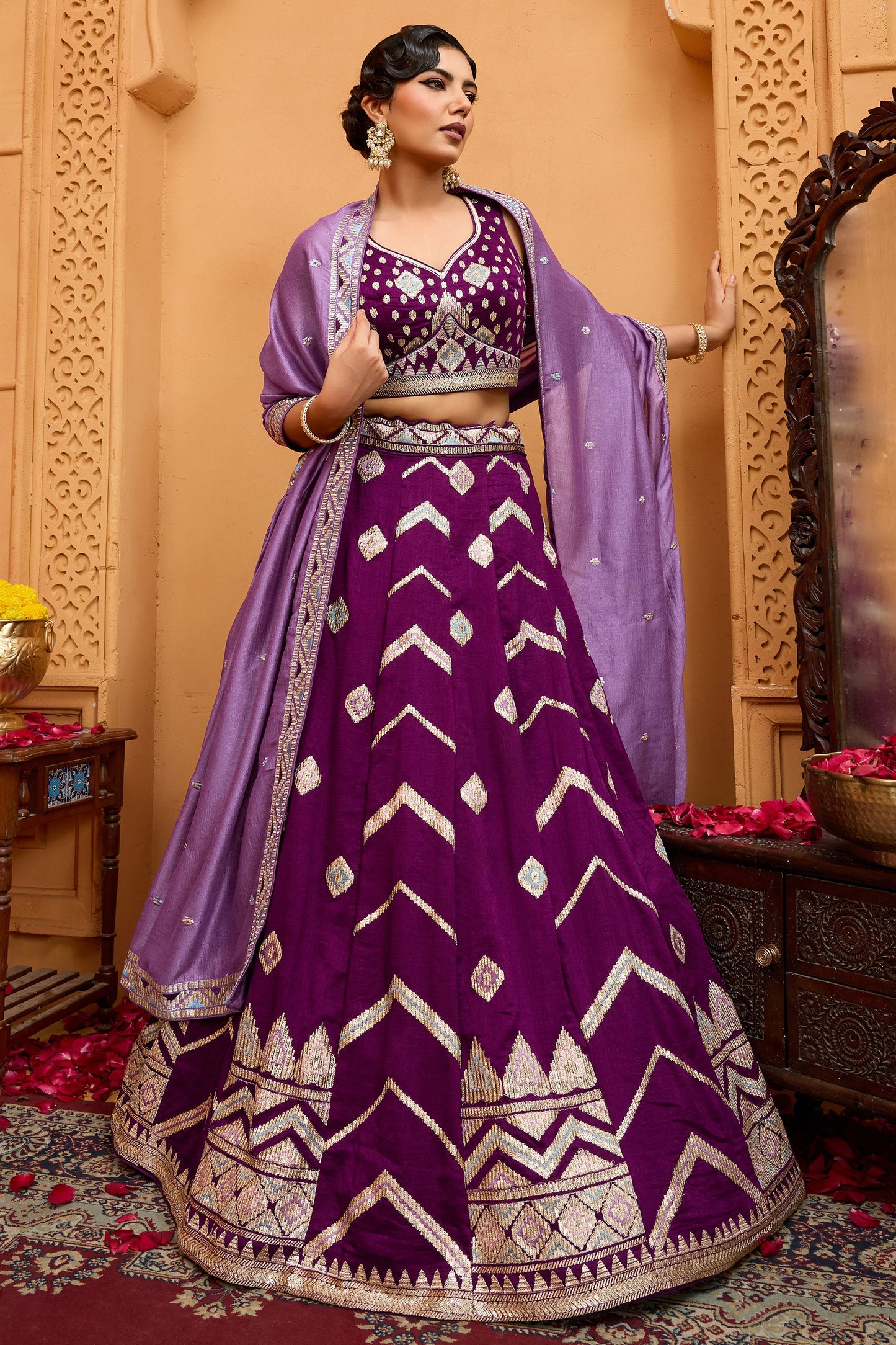 Burgundy Semi-Stitched Embroidered Silk Lehenga-SAR10699_4_SareeButa.com
