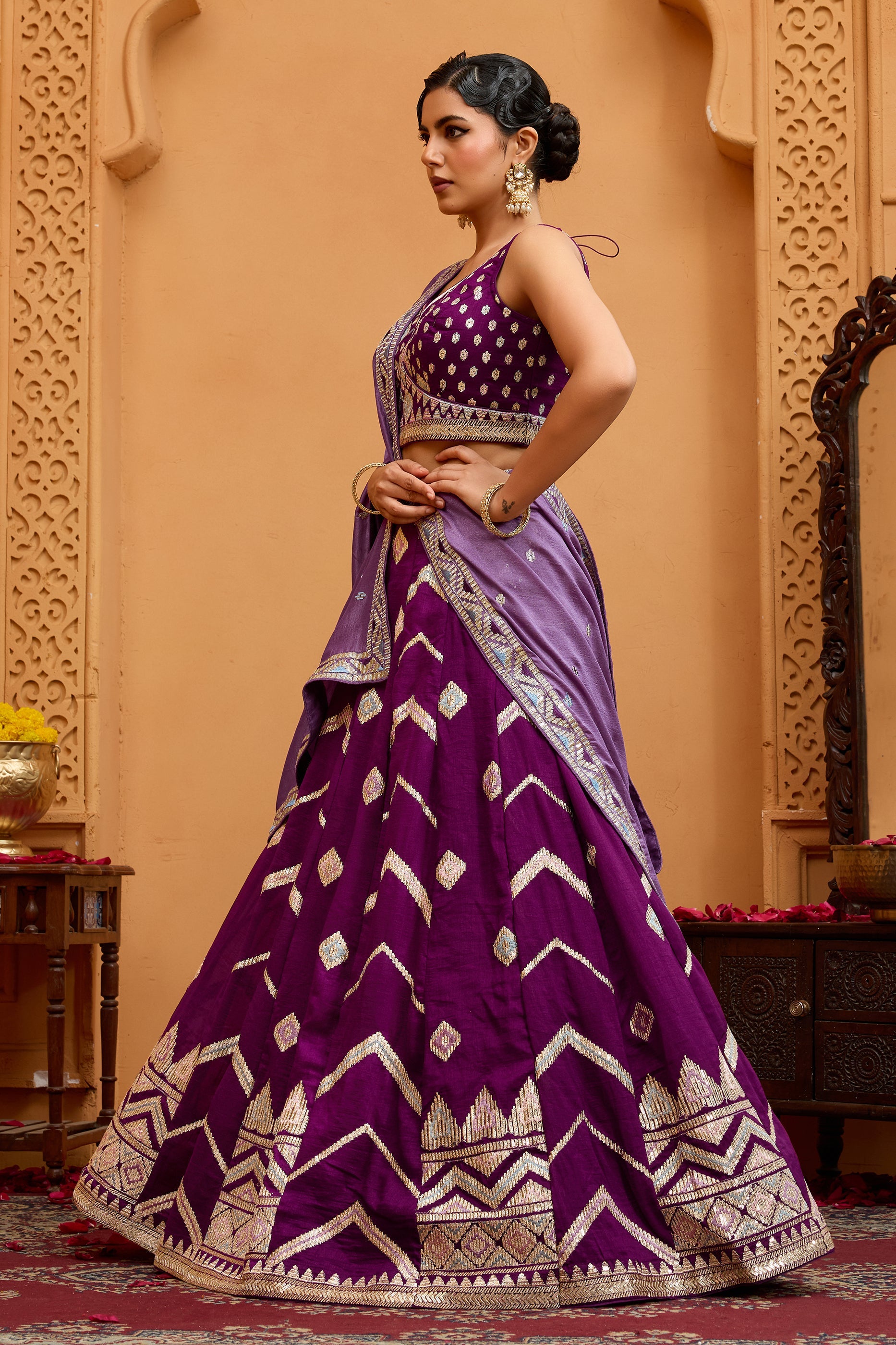 Burgundy Semi-Stitched Embroidered Silk Lehenga-SAR10699_5_SareeButa.com
