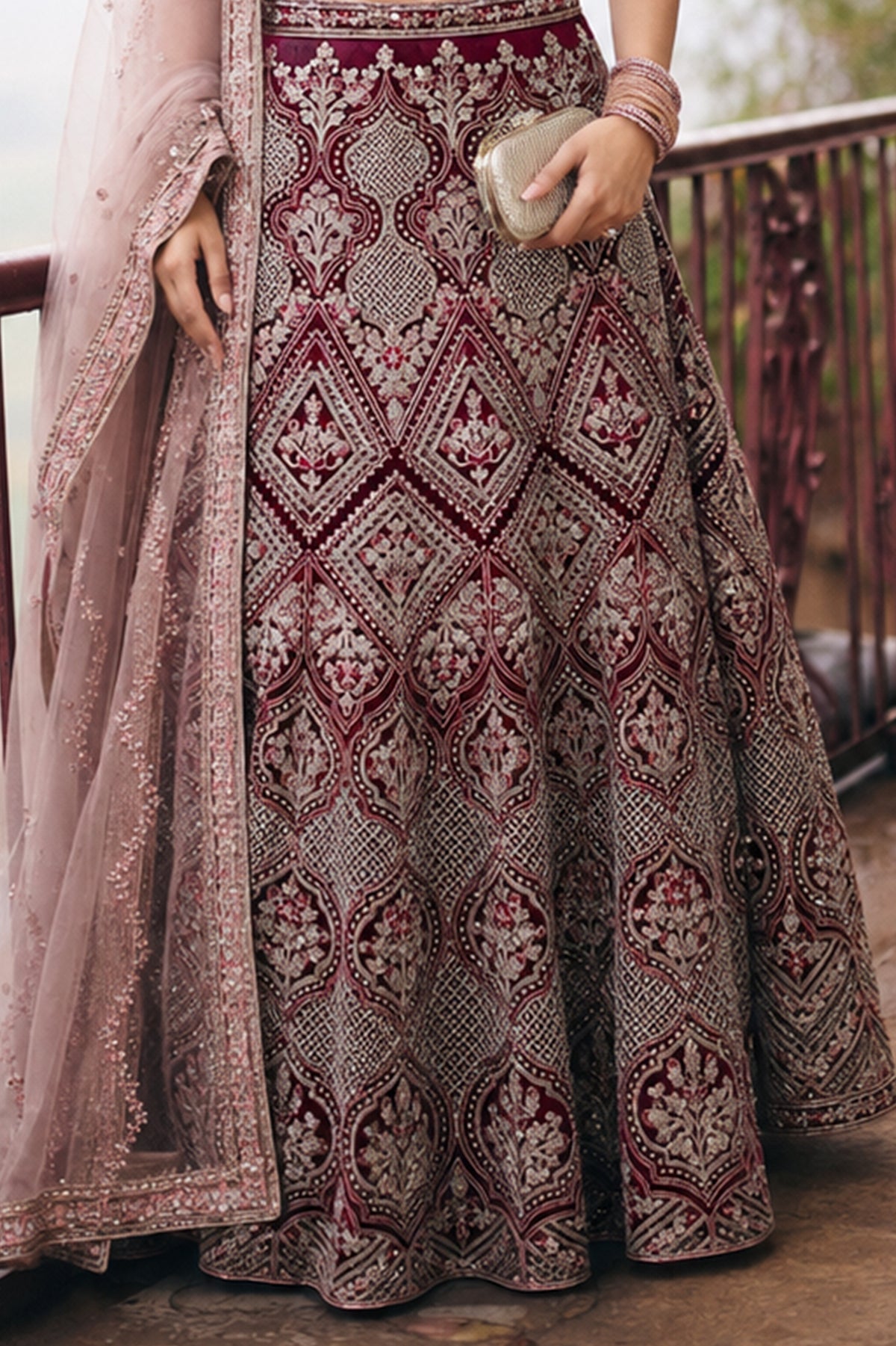Burgundy Semi Stitched Embroidered Net Lehenga-SAR13218_5_SareeButa.com