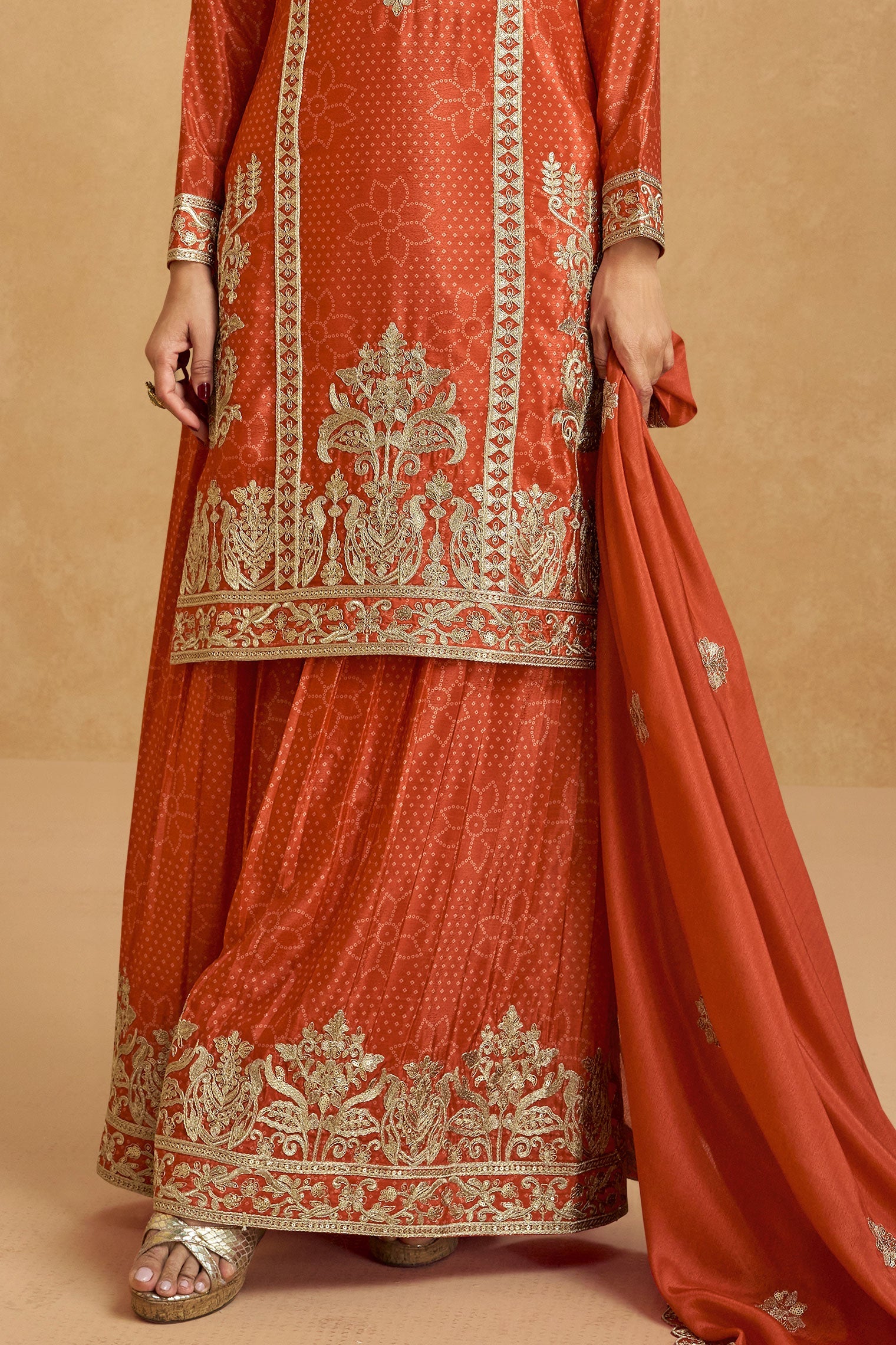 Burnt Orange Readymade Embroidered Chinon Silk Suit-SS247_3_SareeButa.com