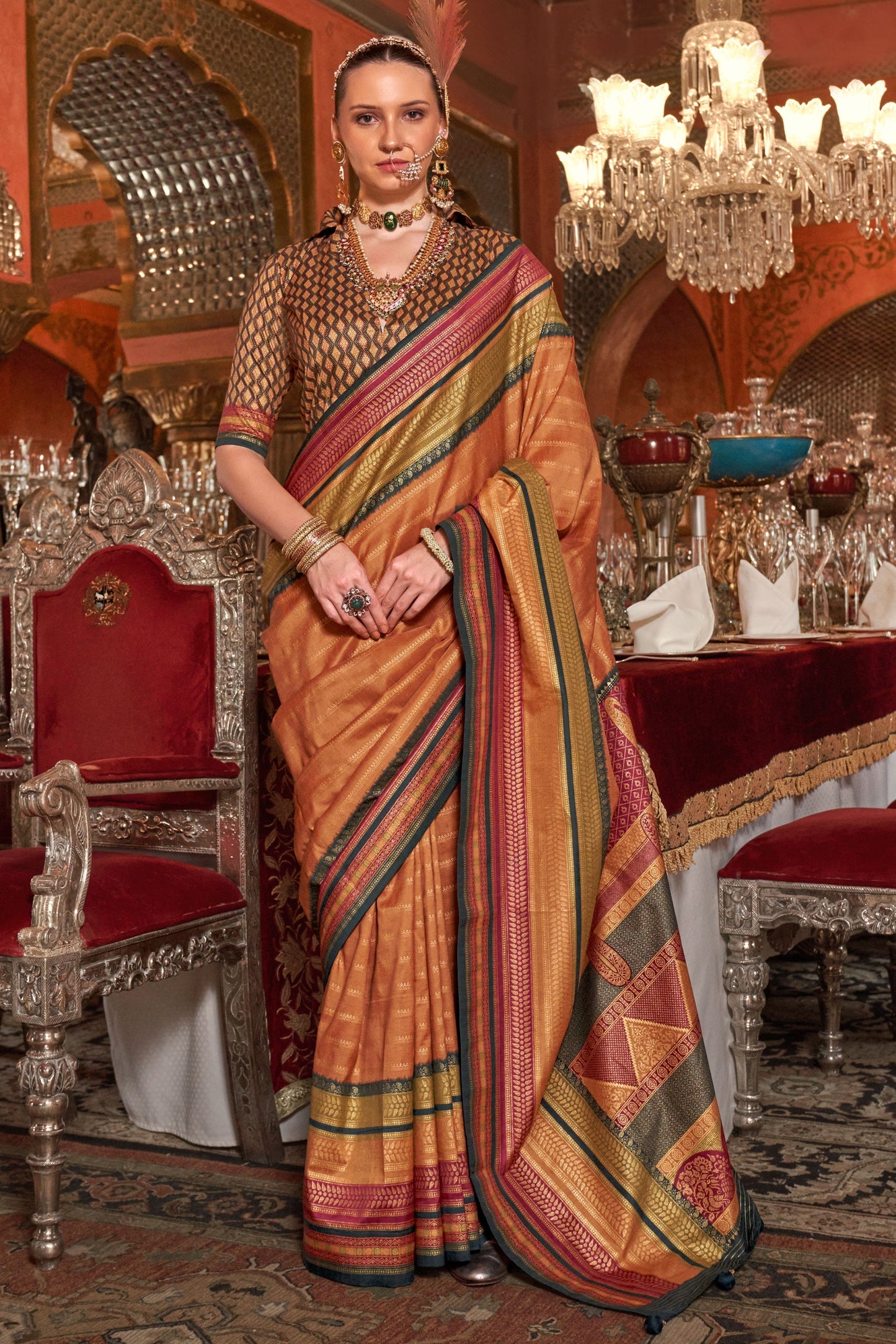 Burnt Orange Silk Saree-ZB133168_1_SareeButa.com