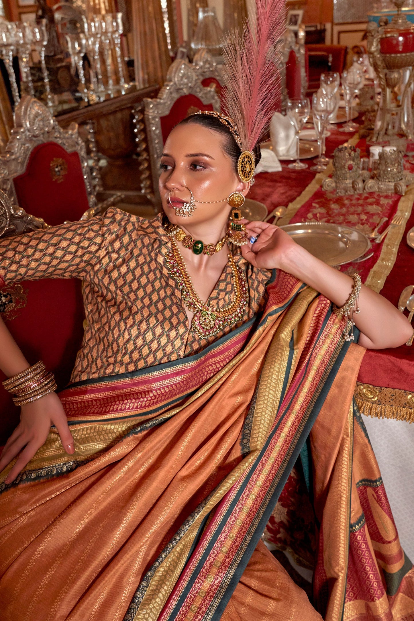 Burnt Orange Silk Saree-ZB133168_2_SareeButa.com