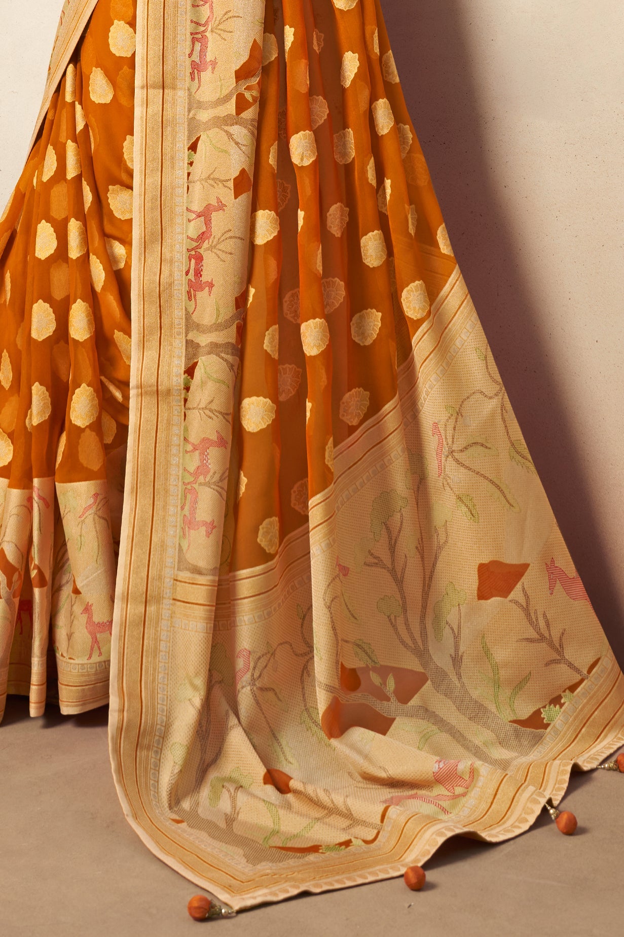 Burnt Orange Georgette Paithani Saree-ZB133753_4_SareeButa.com