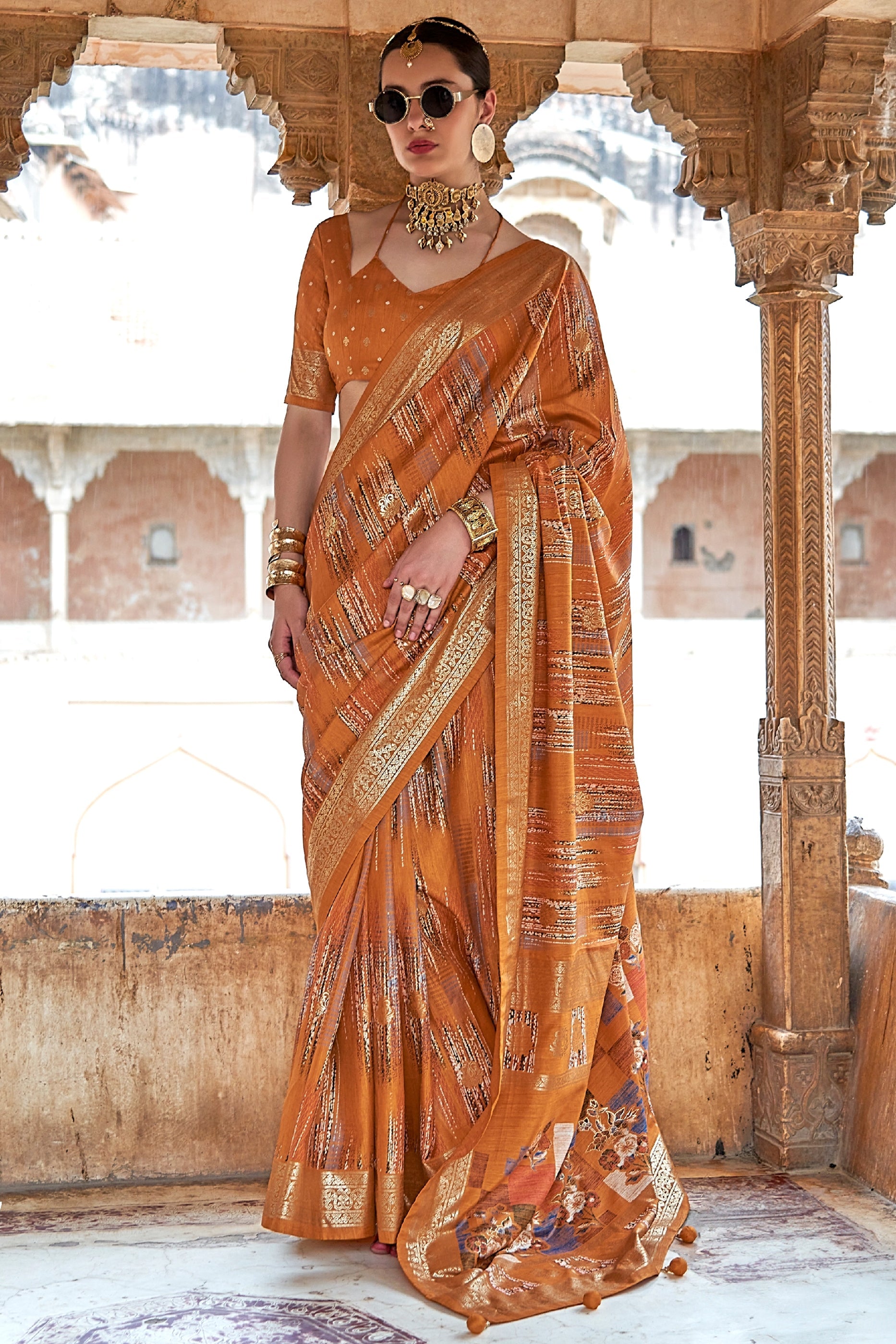 Burnt Orange Printed Patola Silk Saree-SAR11310_1_SareeButa.com