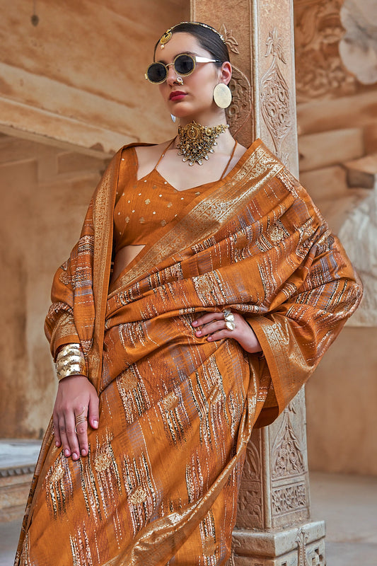 Burnt Orange Printed Patola Silk Saree-SAR11310_2_SareeButa.com
