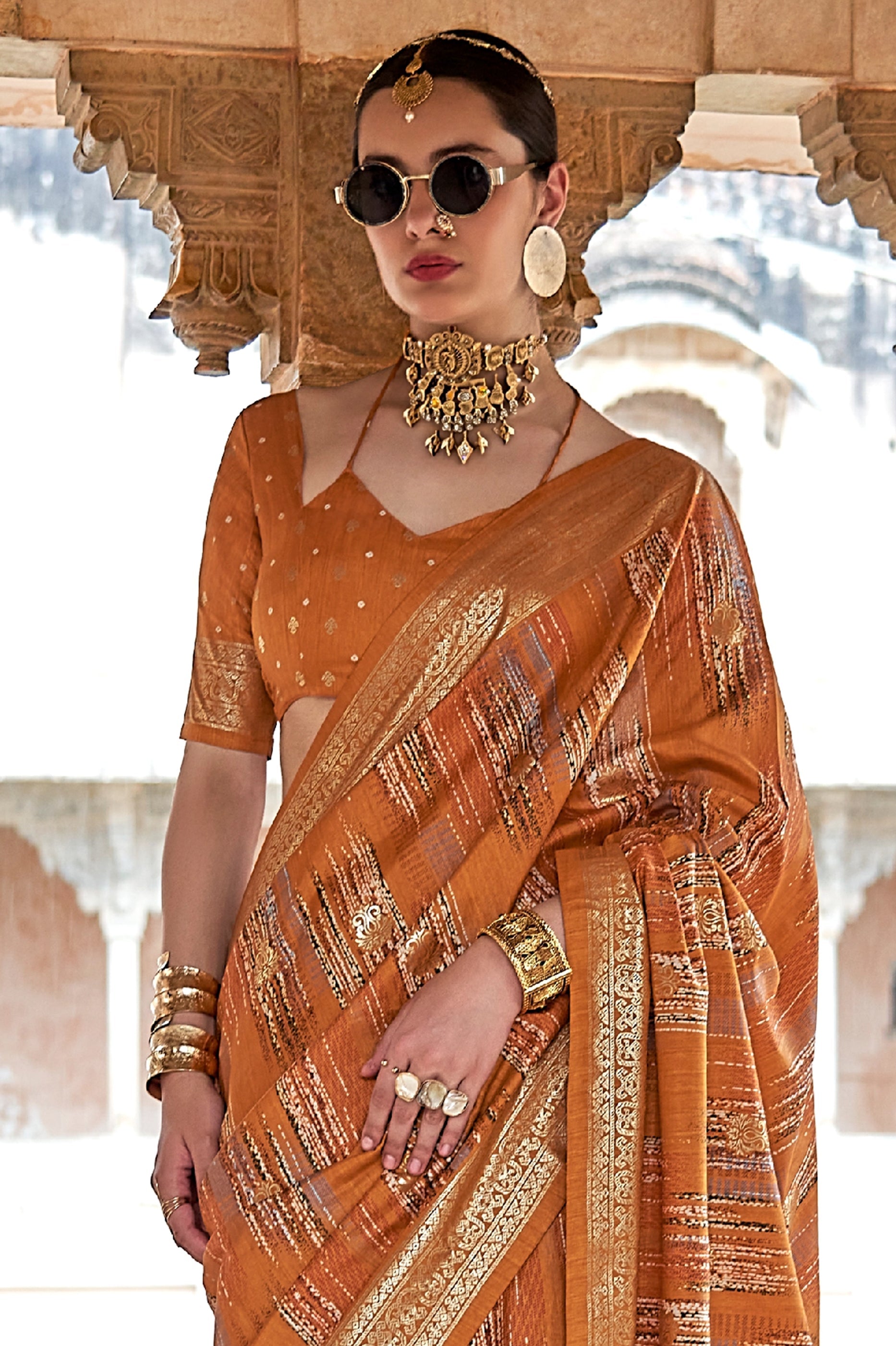 Burnt Orange Printed Patola Silk Saree-SAR11310_3_SareeButa.com