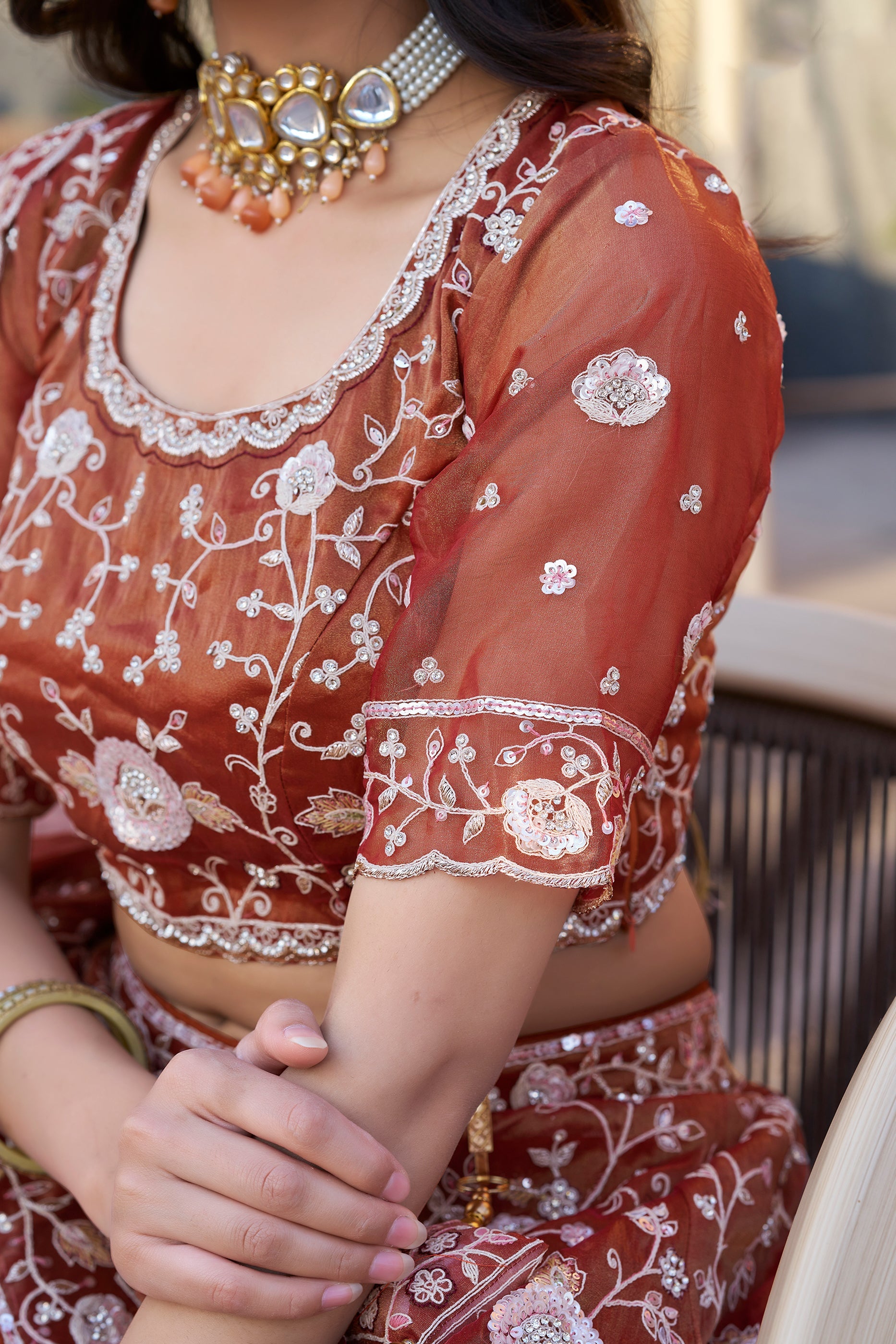 Burnt Orange Semi-Stitched Embroidered Silk Lehenga-SAR10719_2_SareeButa.com