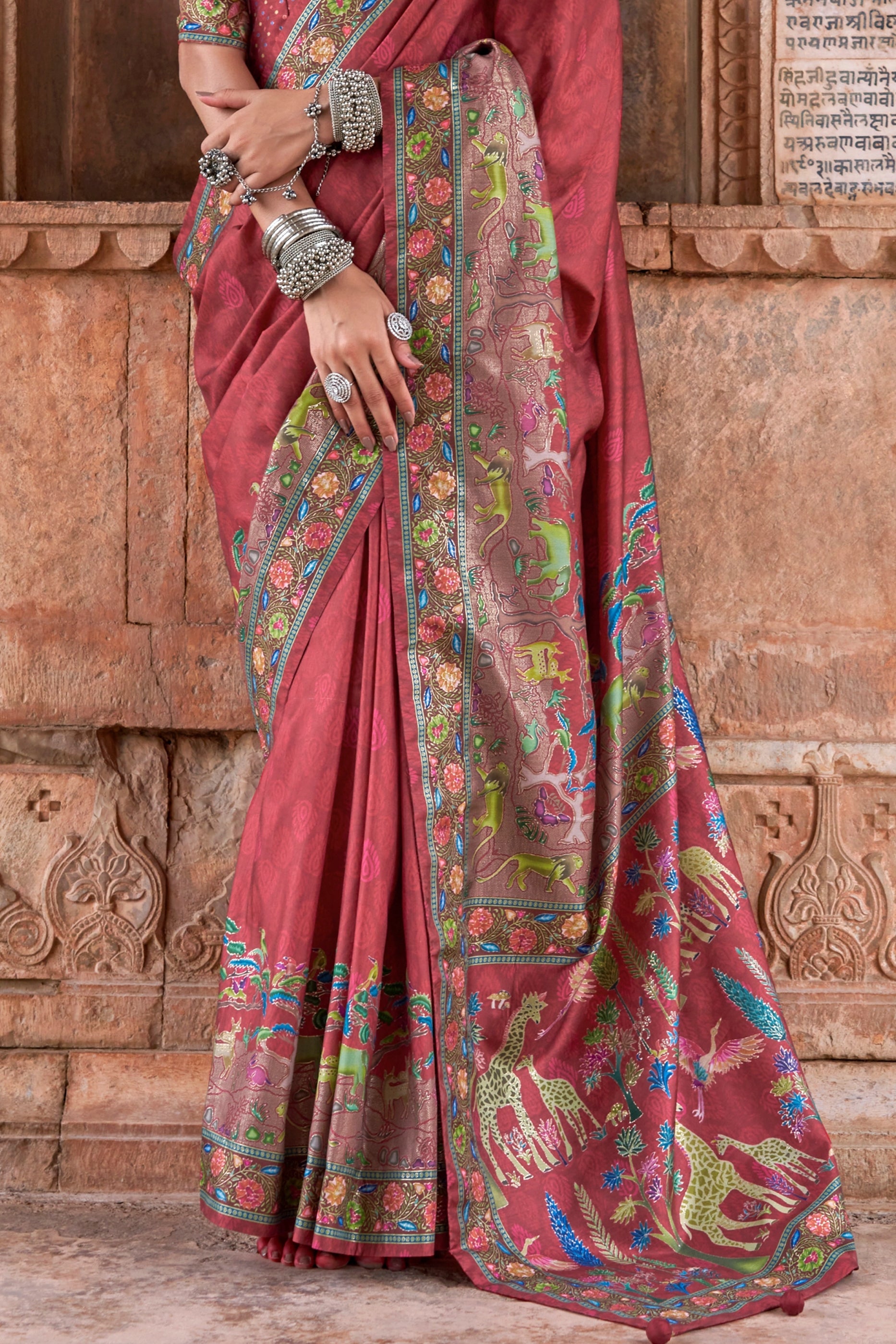 Canberry Red Printed Viscose Silk Saree-SAR10413_4_SareeButa.com