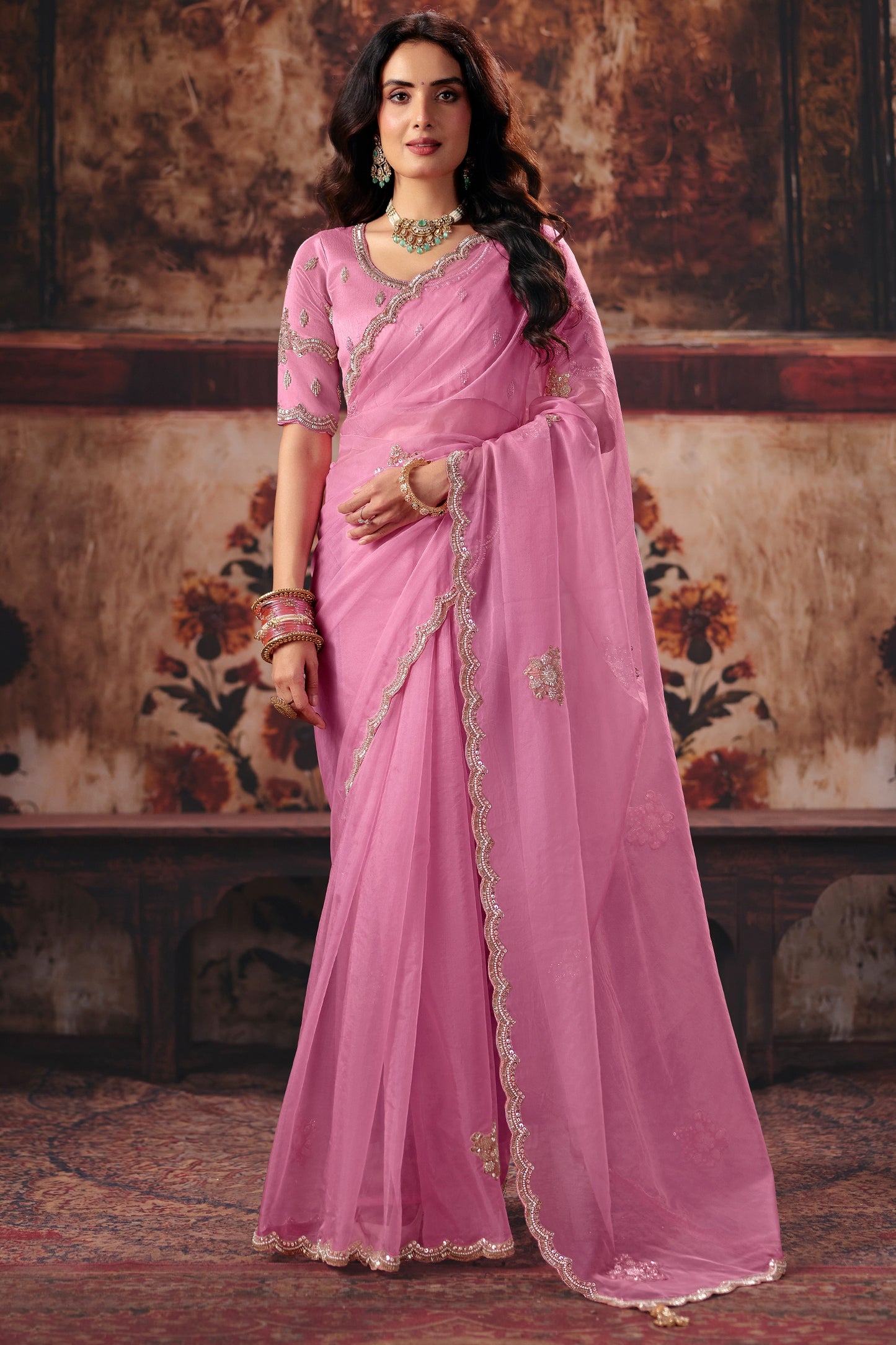 Candy Pink Embroidered Organza Saree-SAR13203_1_SareeButa.com