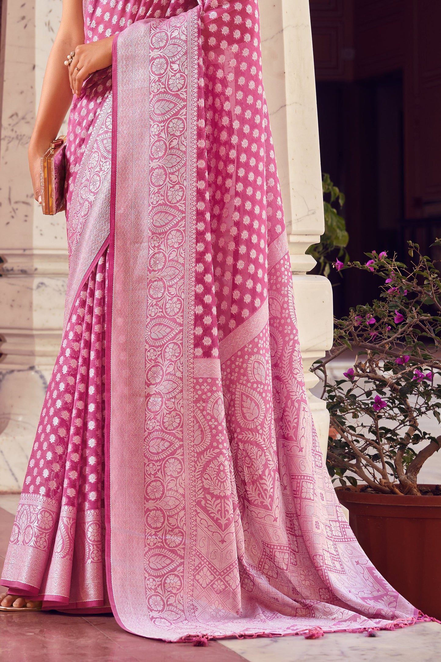 Carnation Pink Woven Georgette Saree-SAR10181_4_SareeButa.com