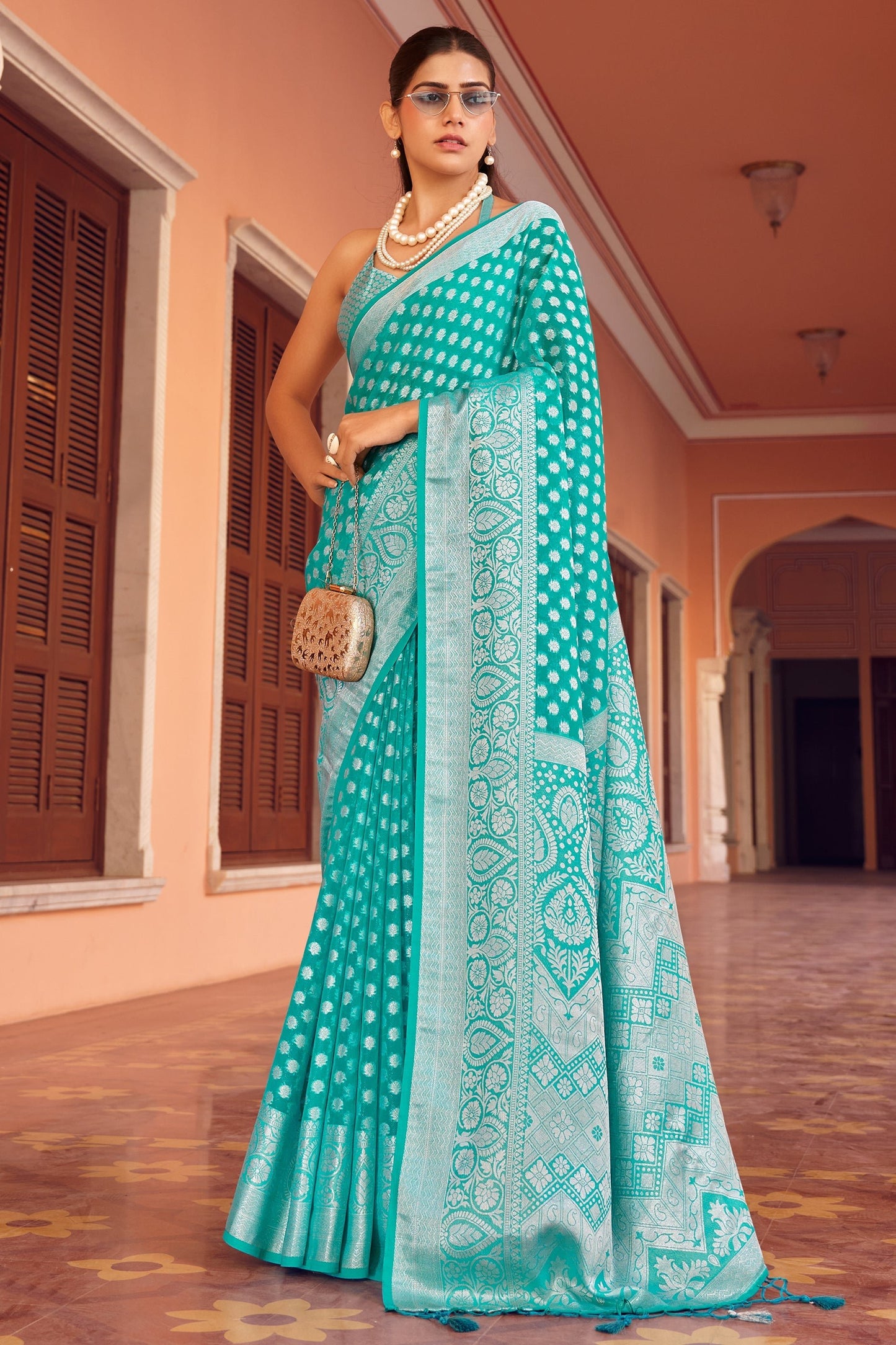 Ceramic Blue Woven Georgette Saree-SAR10179_1_SareeButa.com