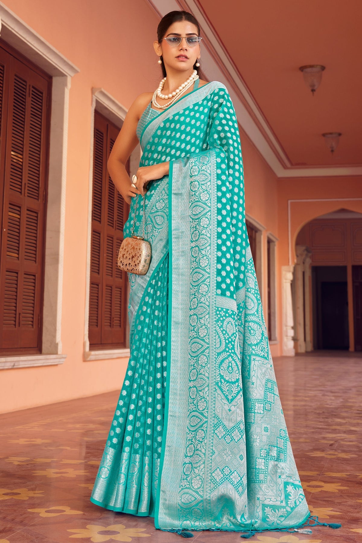 Ceramic Blue Woven Georgette Saree-SAR10179_1_SareeButa.com