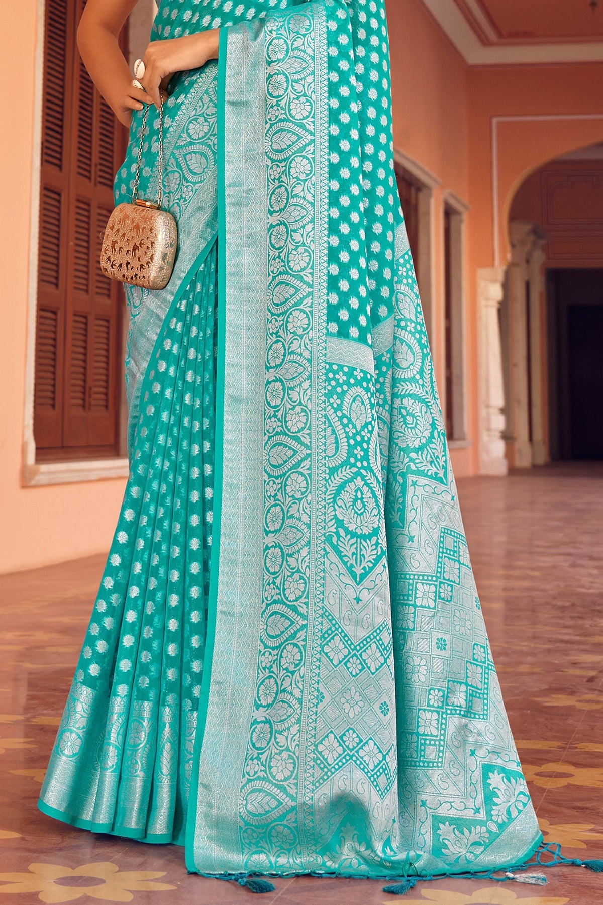 Ceramic Blue Woven Georgette Saree-SAR10179_3_SareeButa.com
