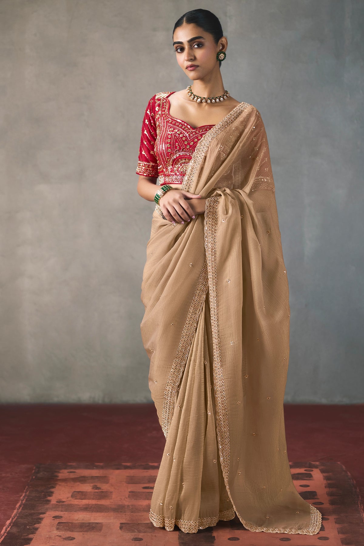Champagne Beige Embroidered Silk Saree-SAR13405_1_SareeButa.com