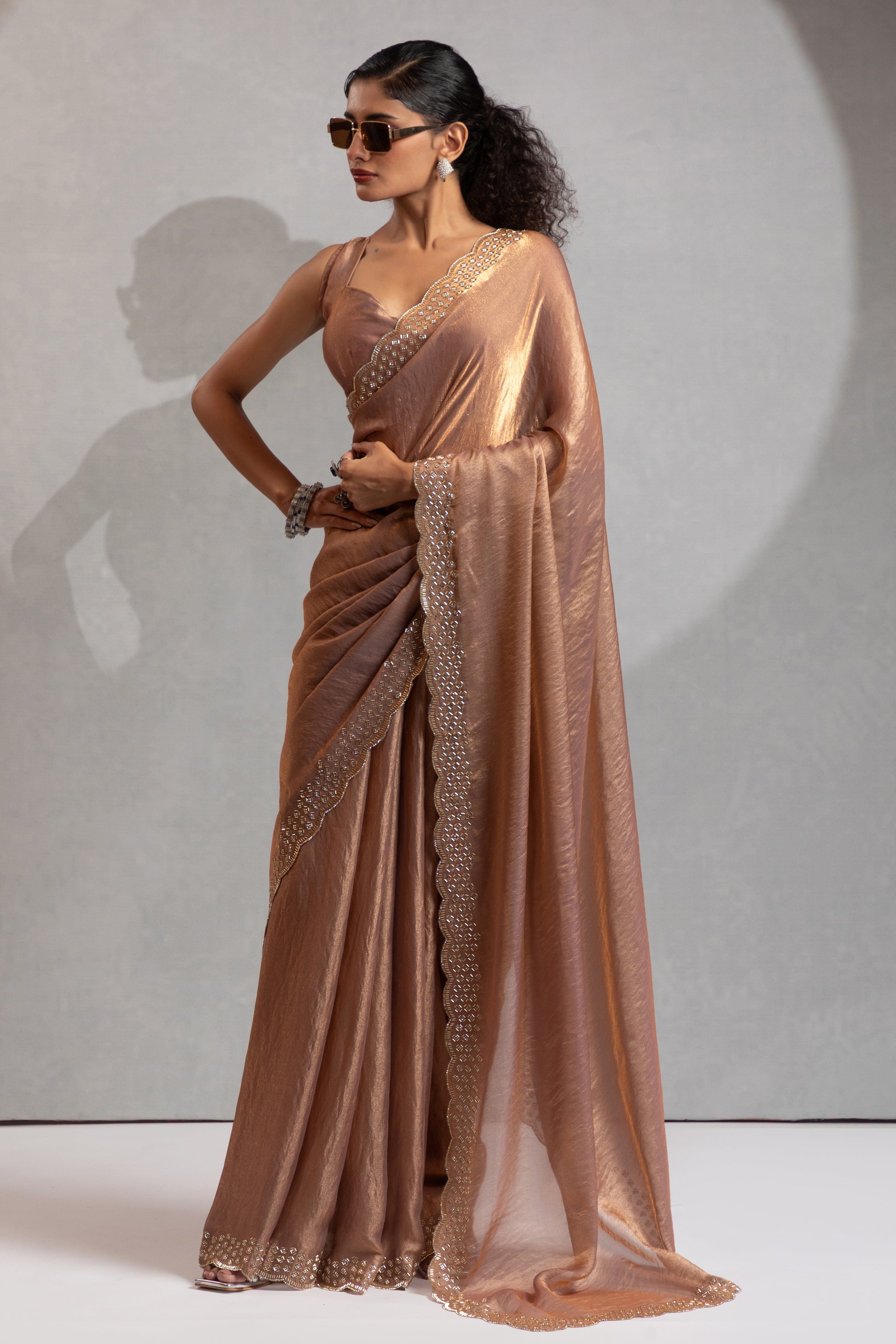 Champagne Gold Satin Silk Stone Work Saree-ZB134881_1_SareeButa.com