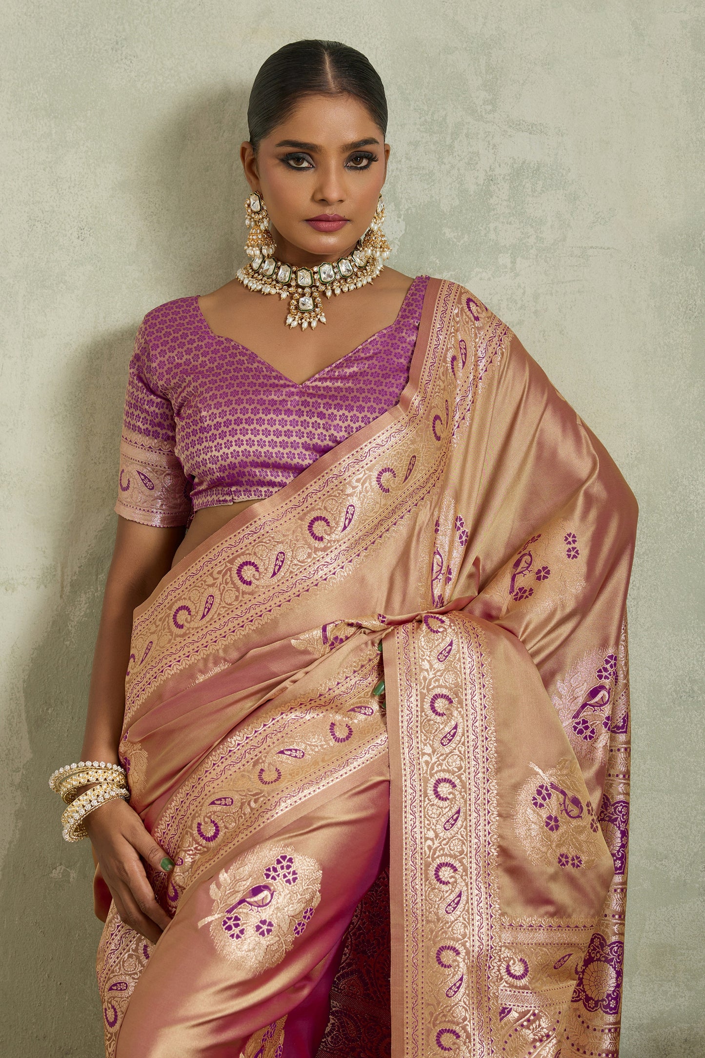 Champagne Gold Woven Satin Silk Banarasi Saree-SAR11804_2_SareeButa.com